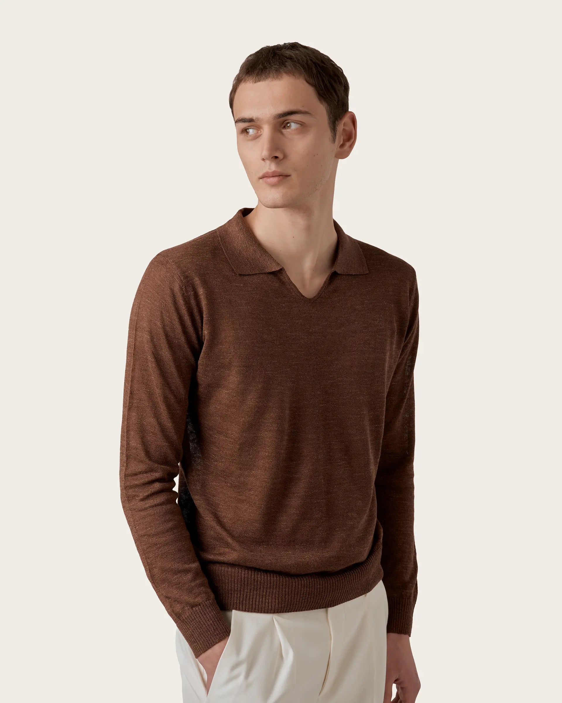 Brown Linen and Cotton Polo