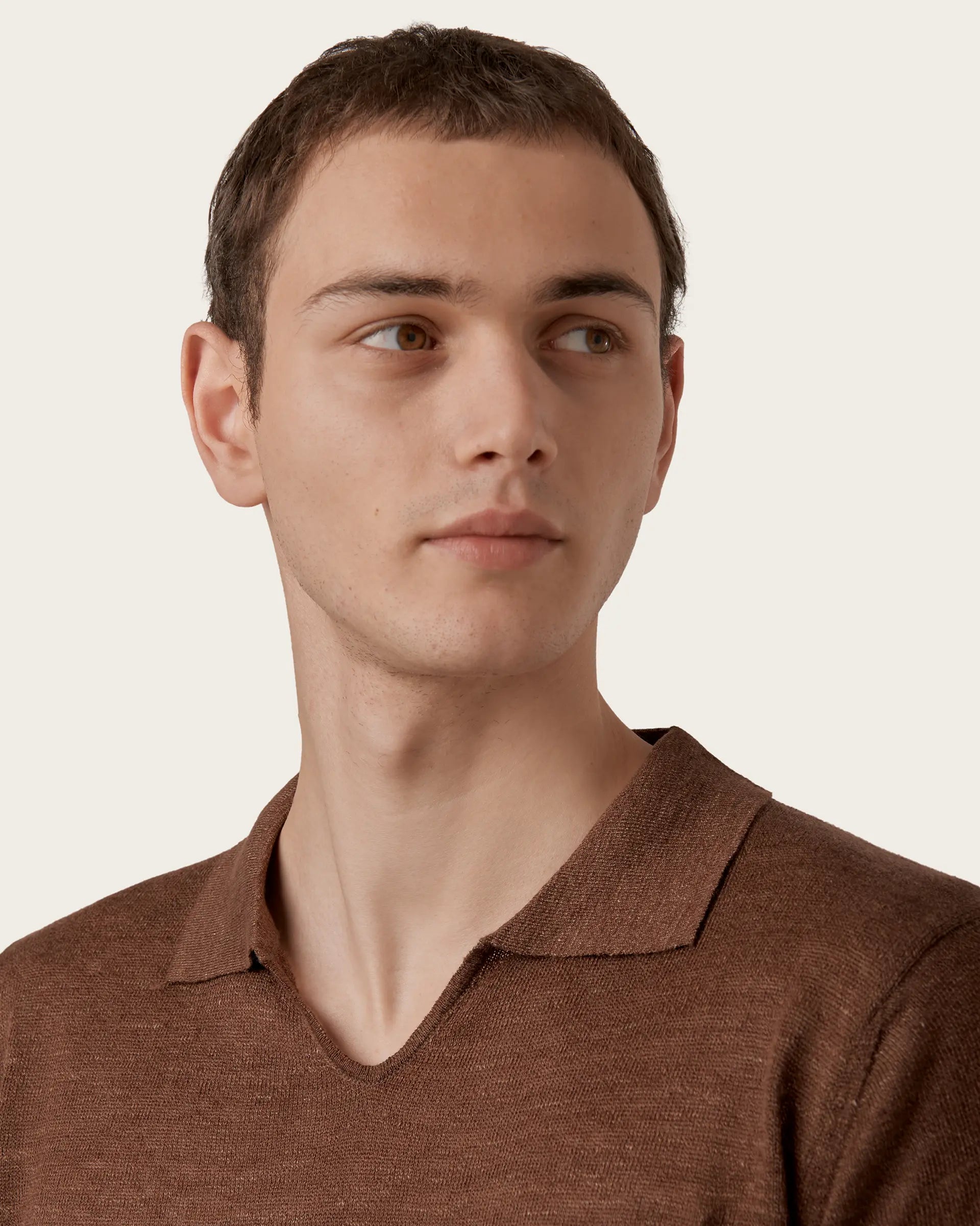 Brown Linen and Cotton Polo