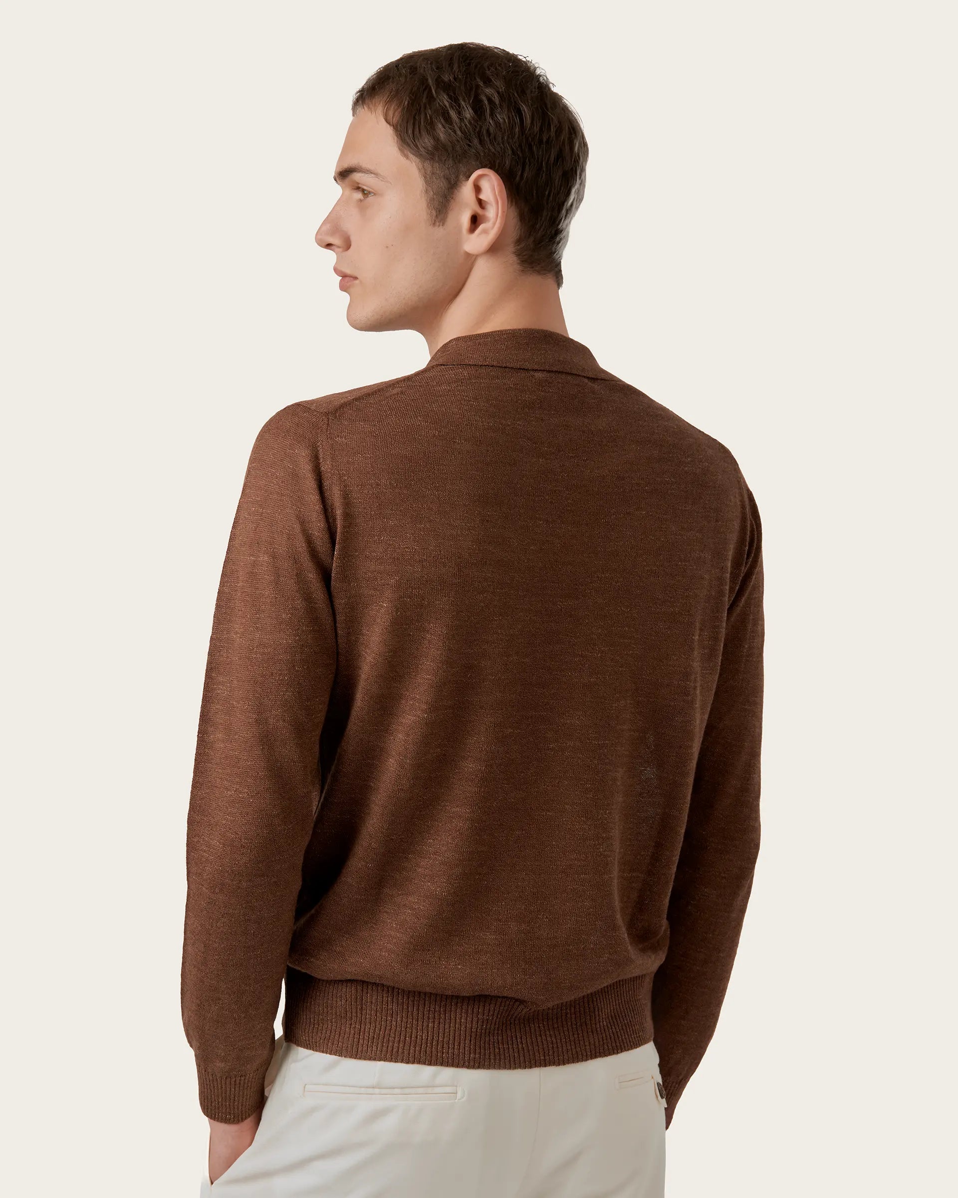 Brown Linen and Cotton Polo