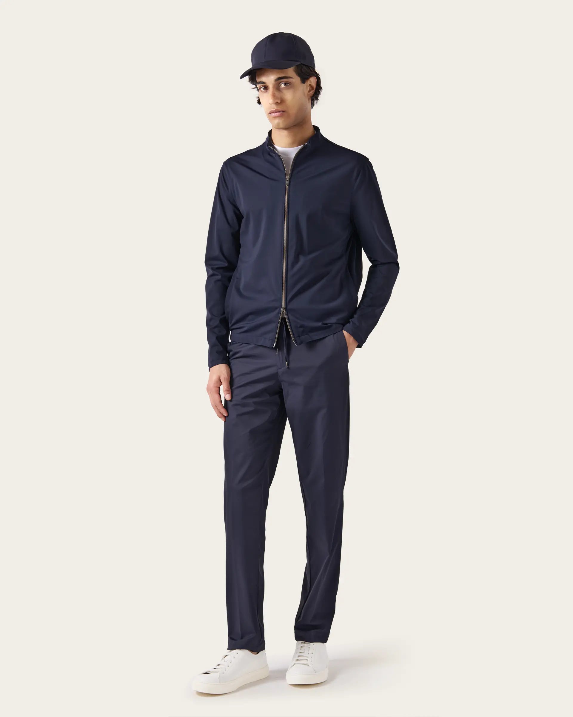 Blue zip jacket in excellent stretch technical fabric