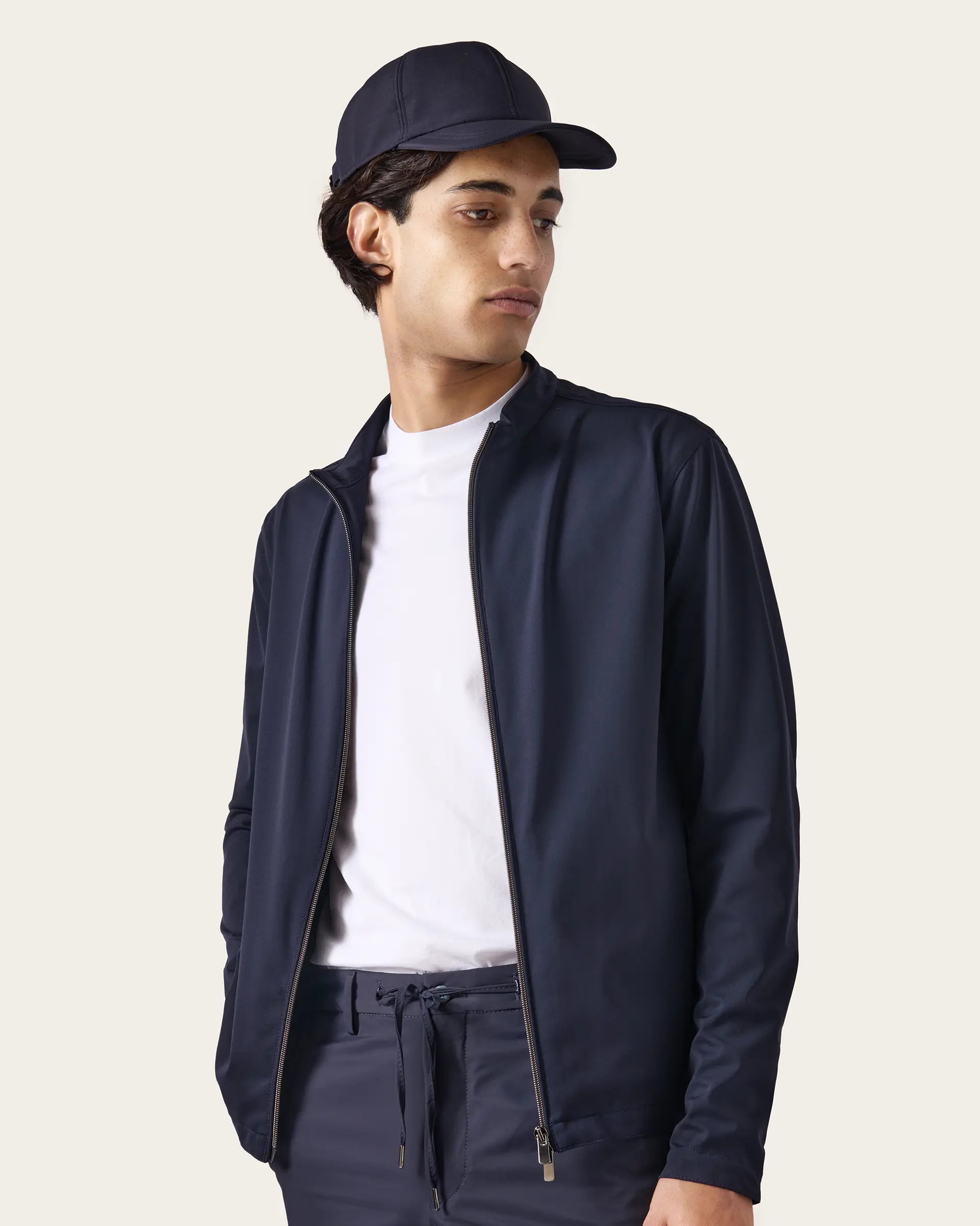 Blue zip jacket in excellent stretch technical fabric