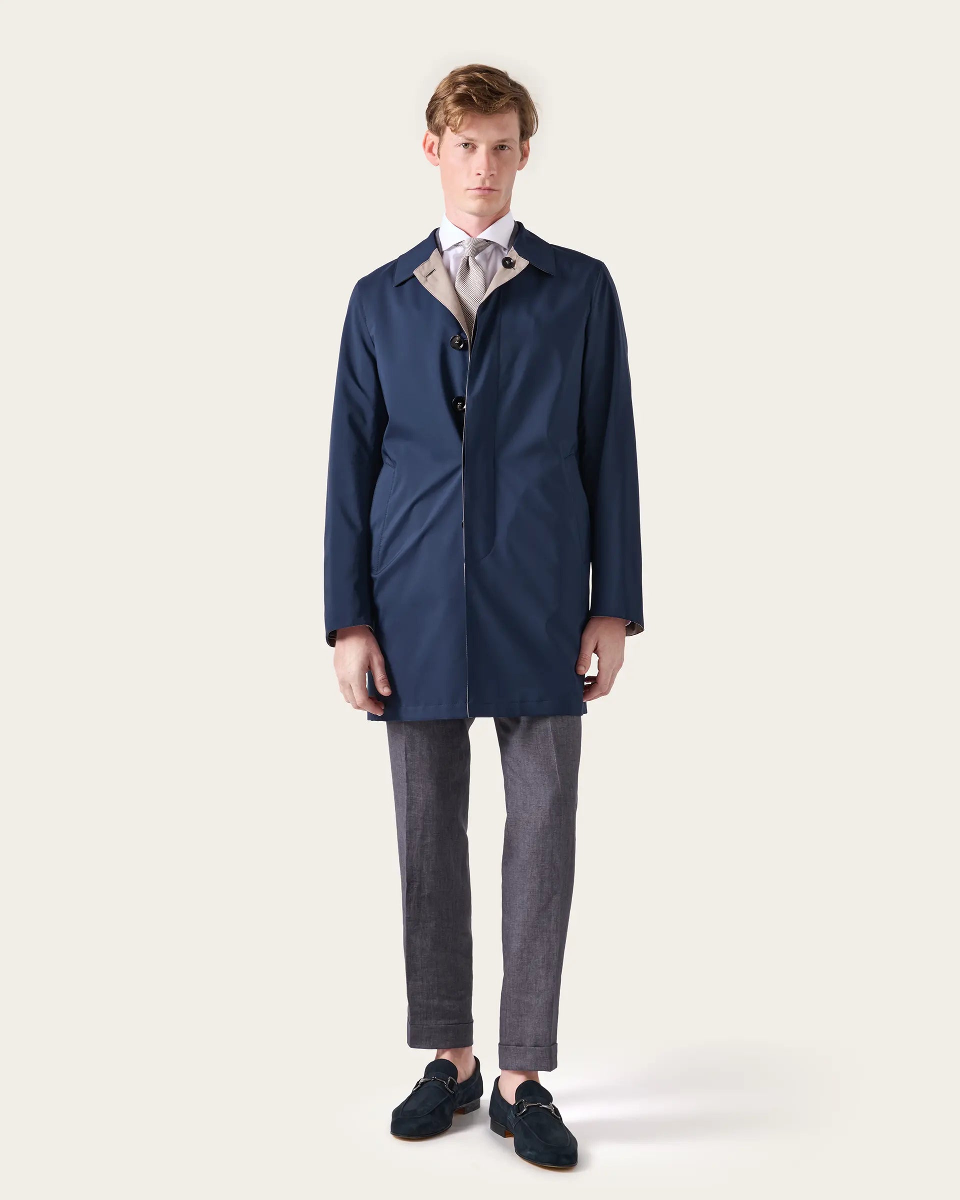 Rain coat reversible blue / beige Olmetex fabric