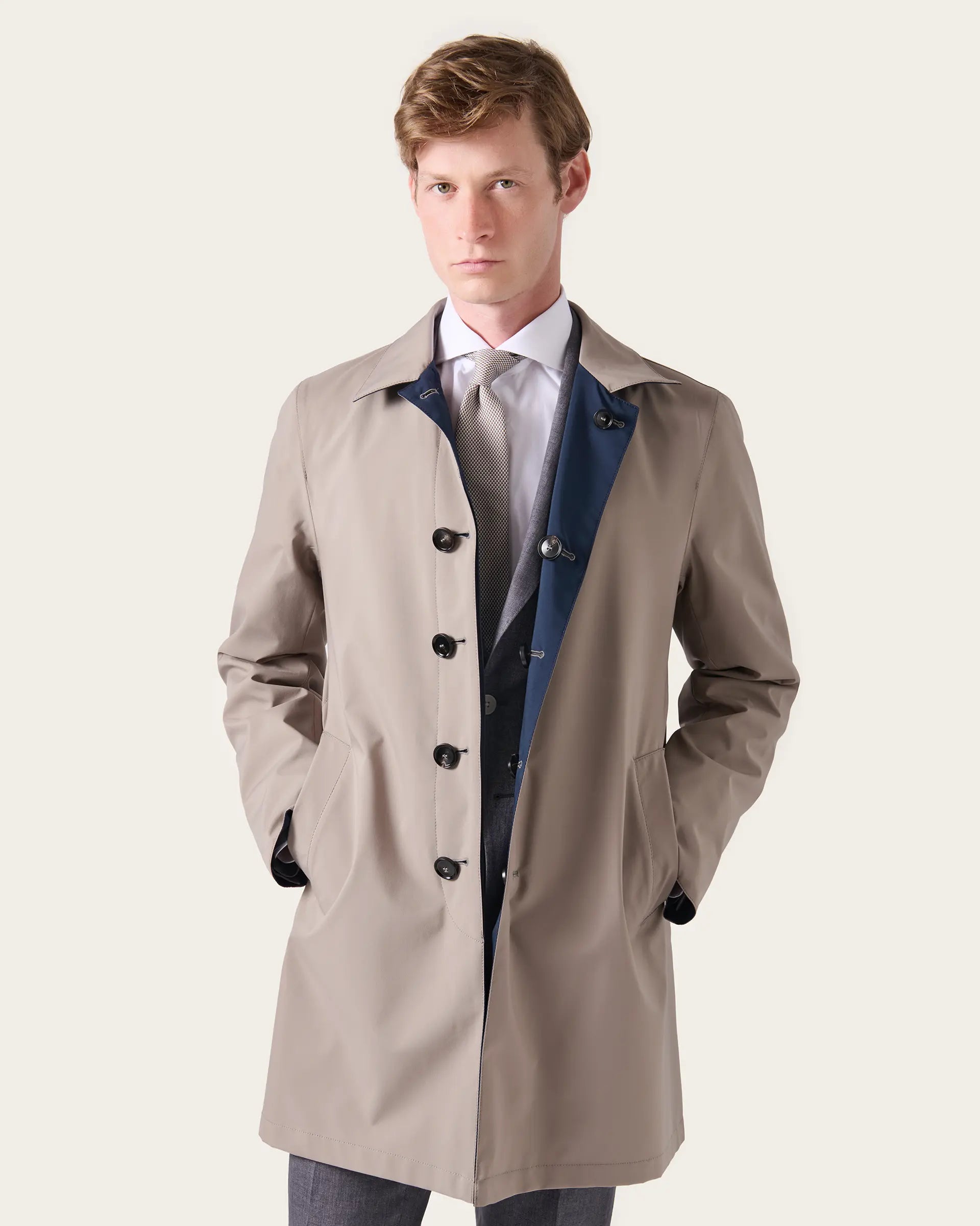 Rain coat reversible blue / beige Olmetex fabric