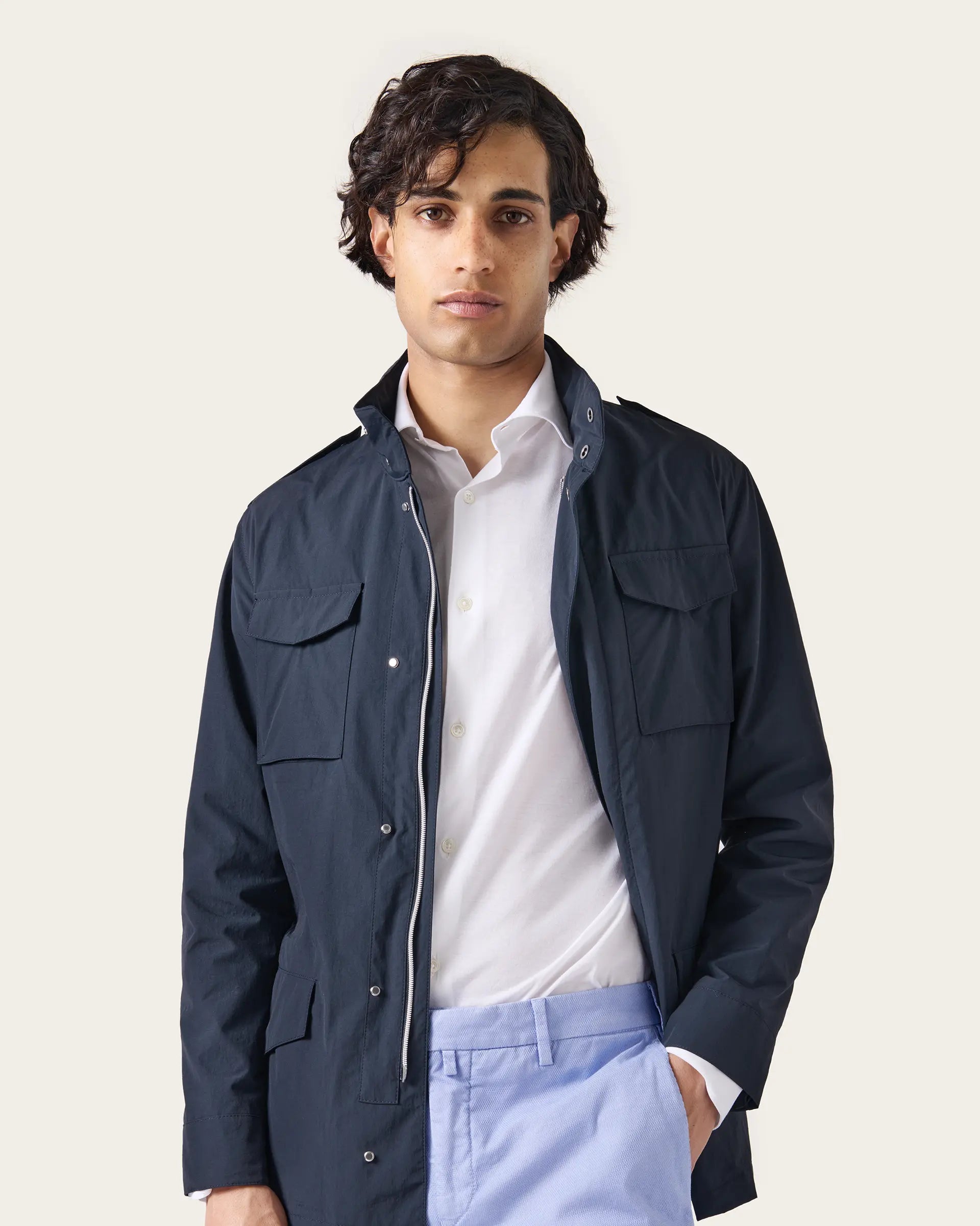 Blue Cotton Field jacket Olmetex Fabric