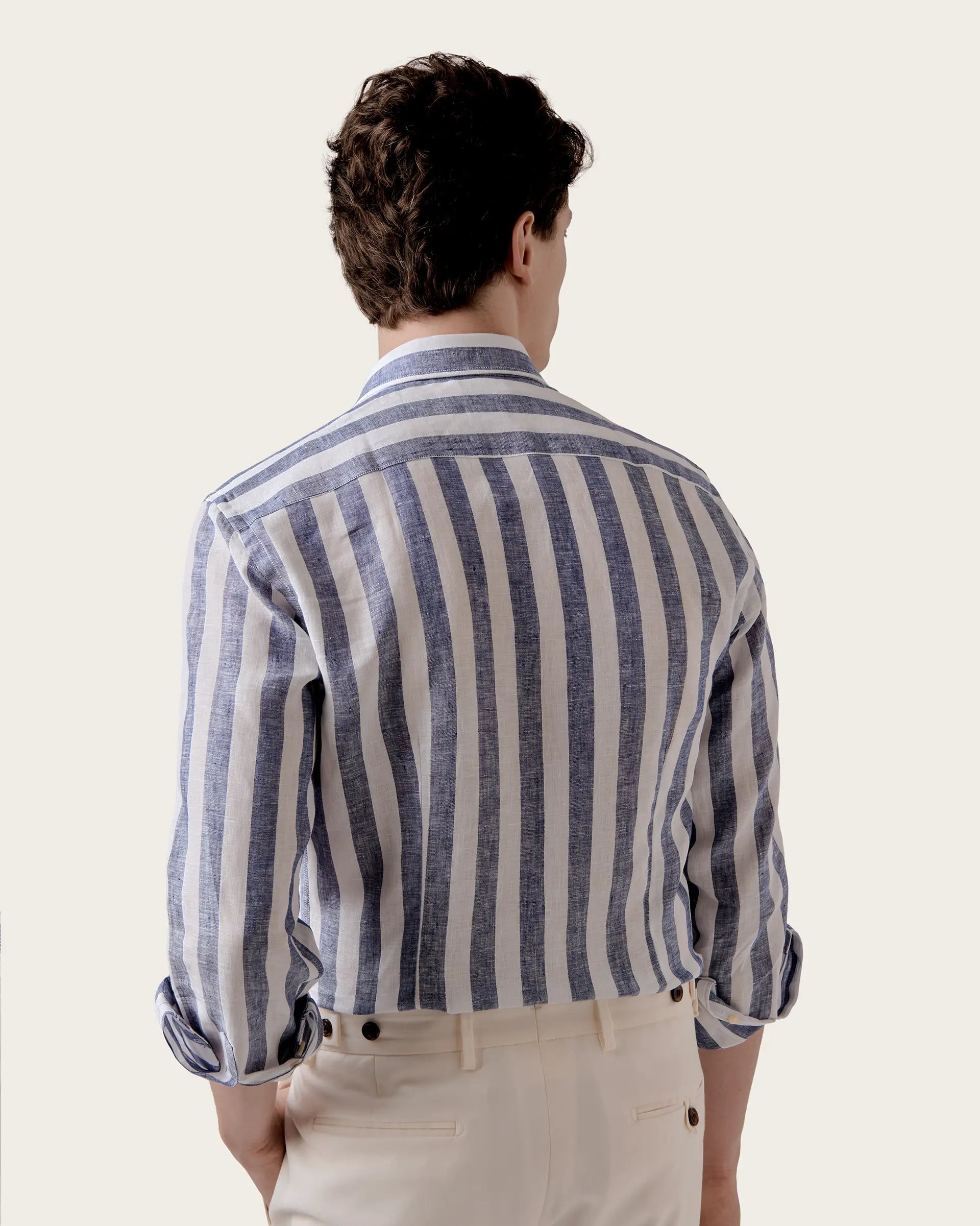 Blue Striped Linen Regular Fit Shirt