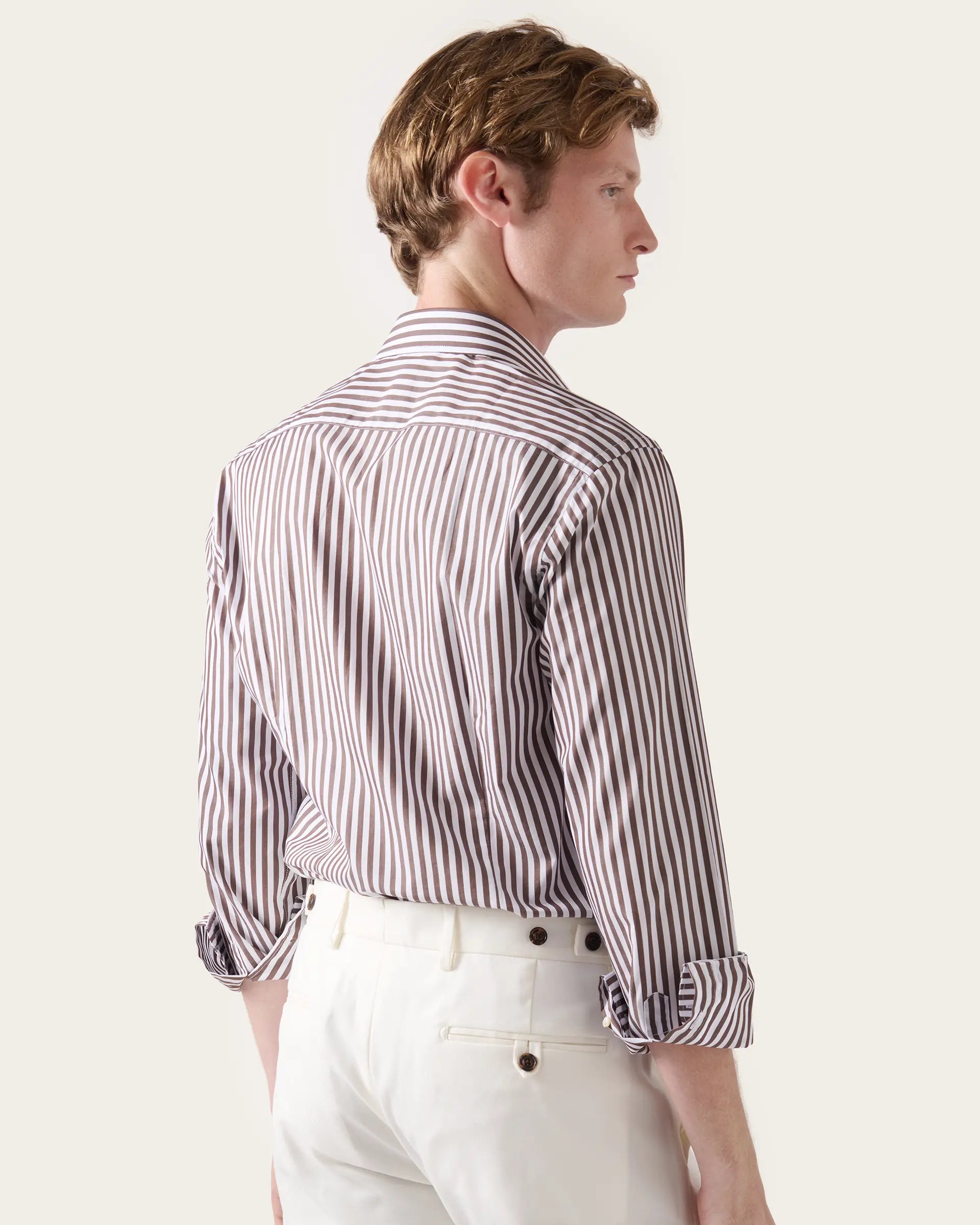 Brown striped shirt in pure cotton regular fit