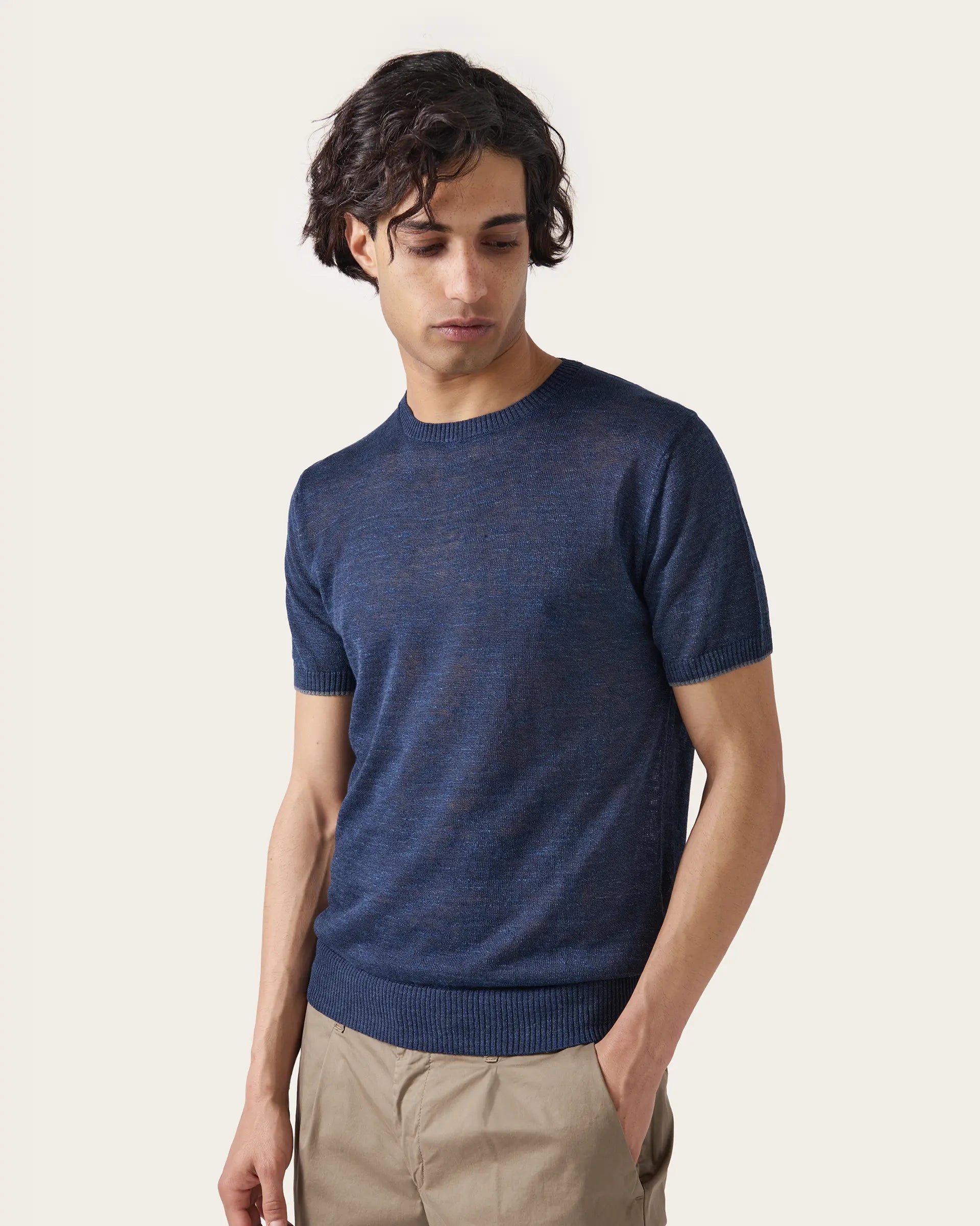 Blue Linen and Cotton Tshirt