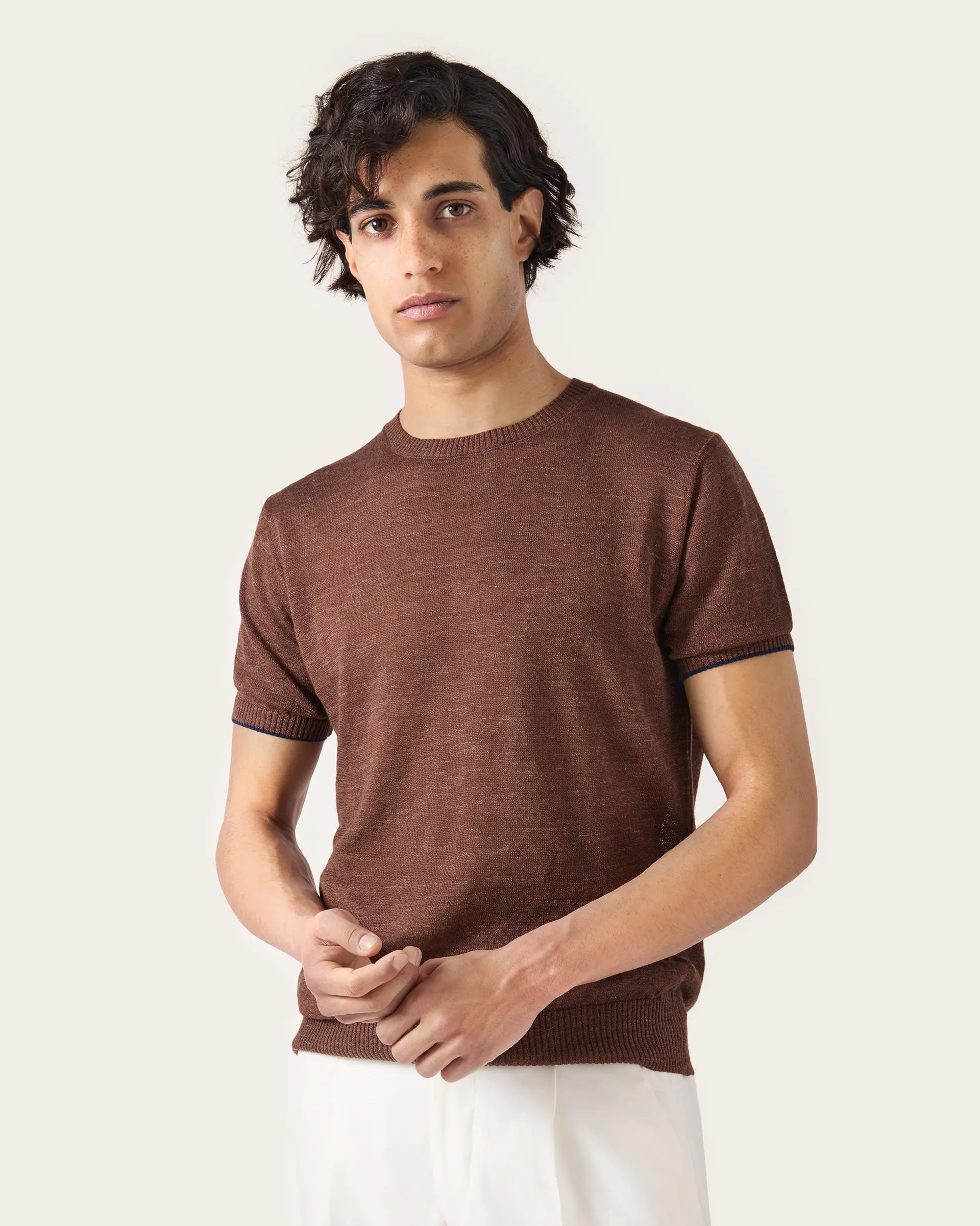 Brown Linen and Cotton Tshirt