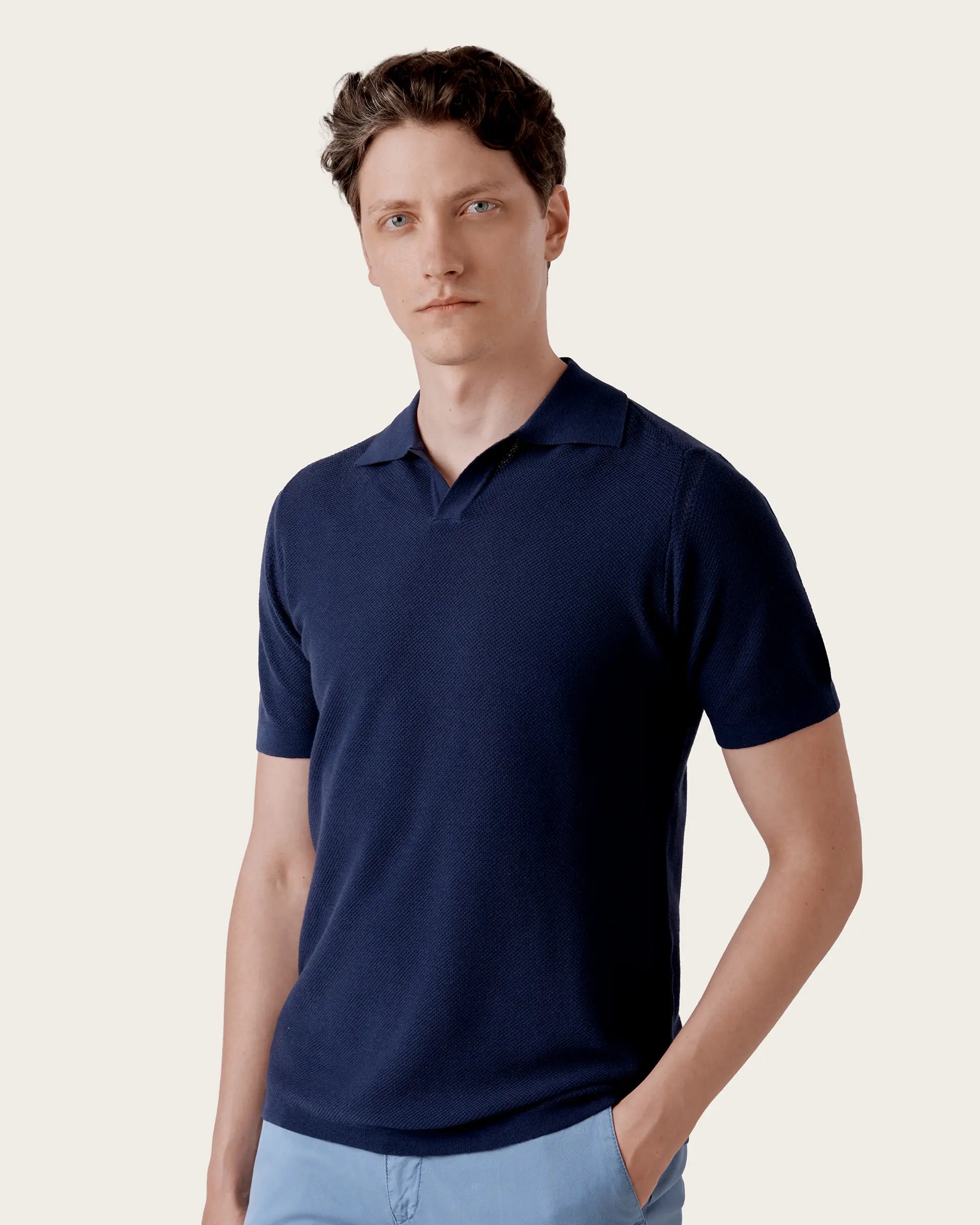 Blue Pure Cotton Garment Dyed polo