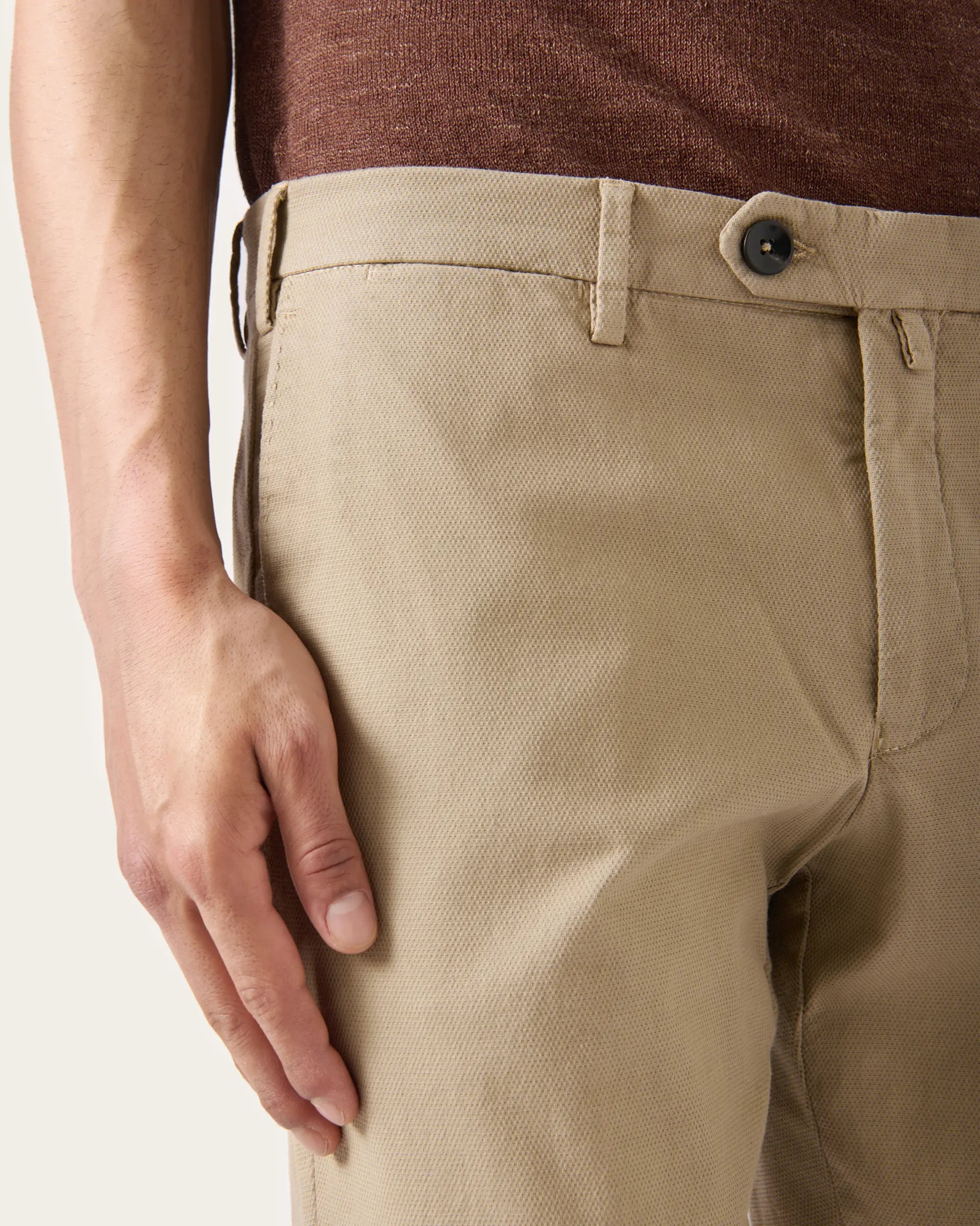 Beige Chinos Cotton Stretch Grament Dyed