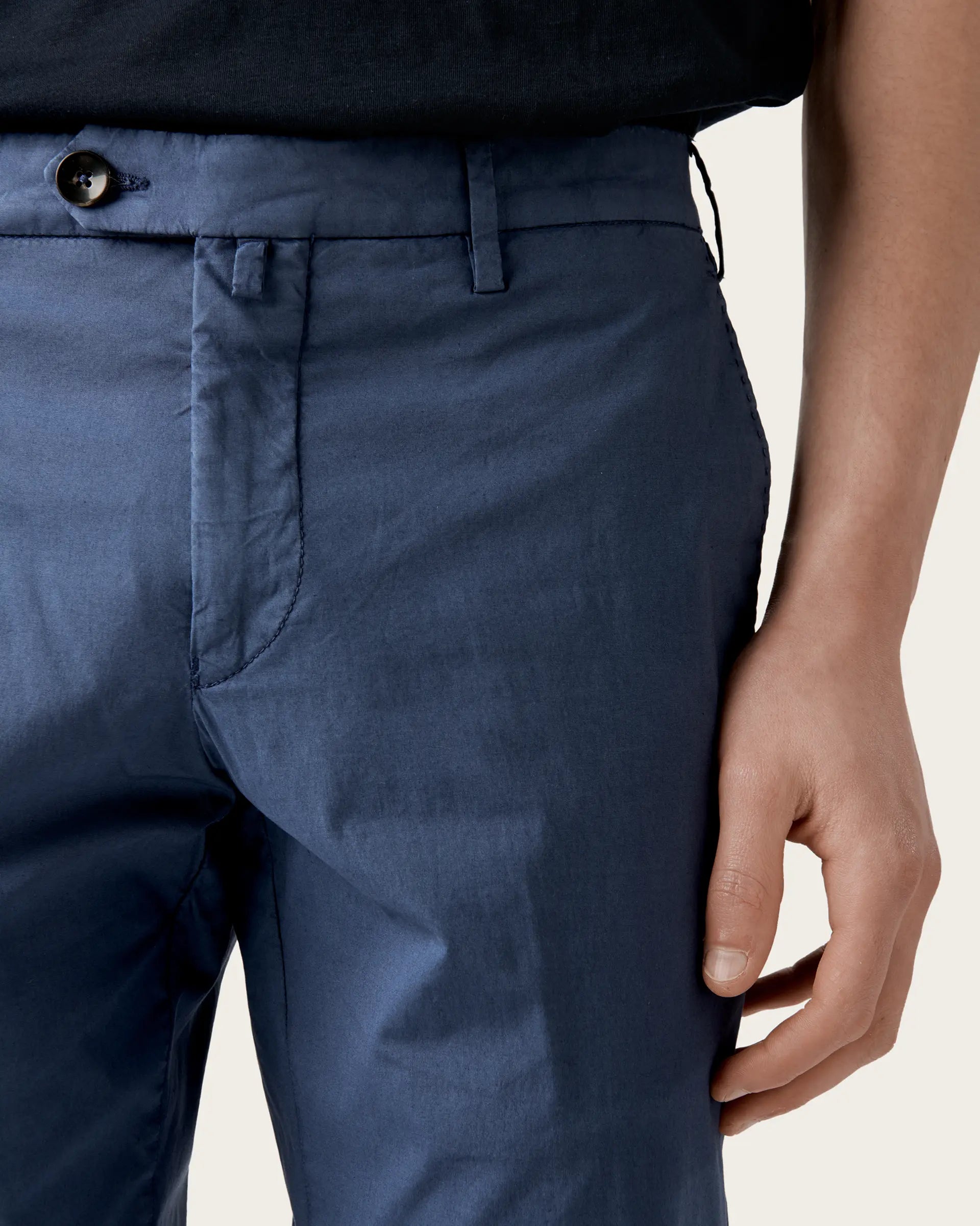 Avion Blue Popeline Cotton Stretch Garment Dyed pants