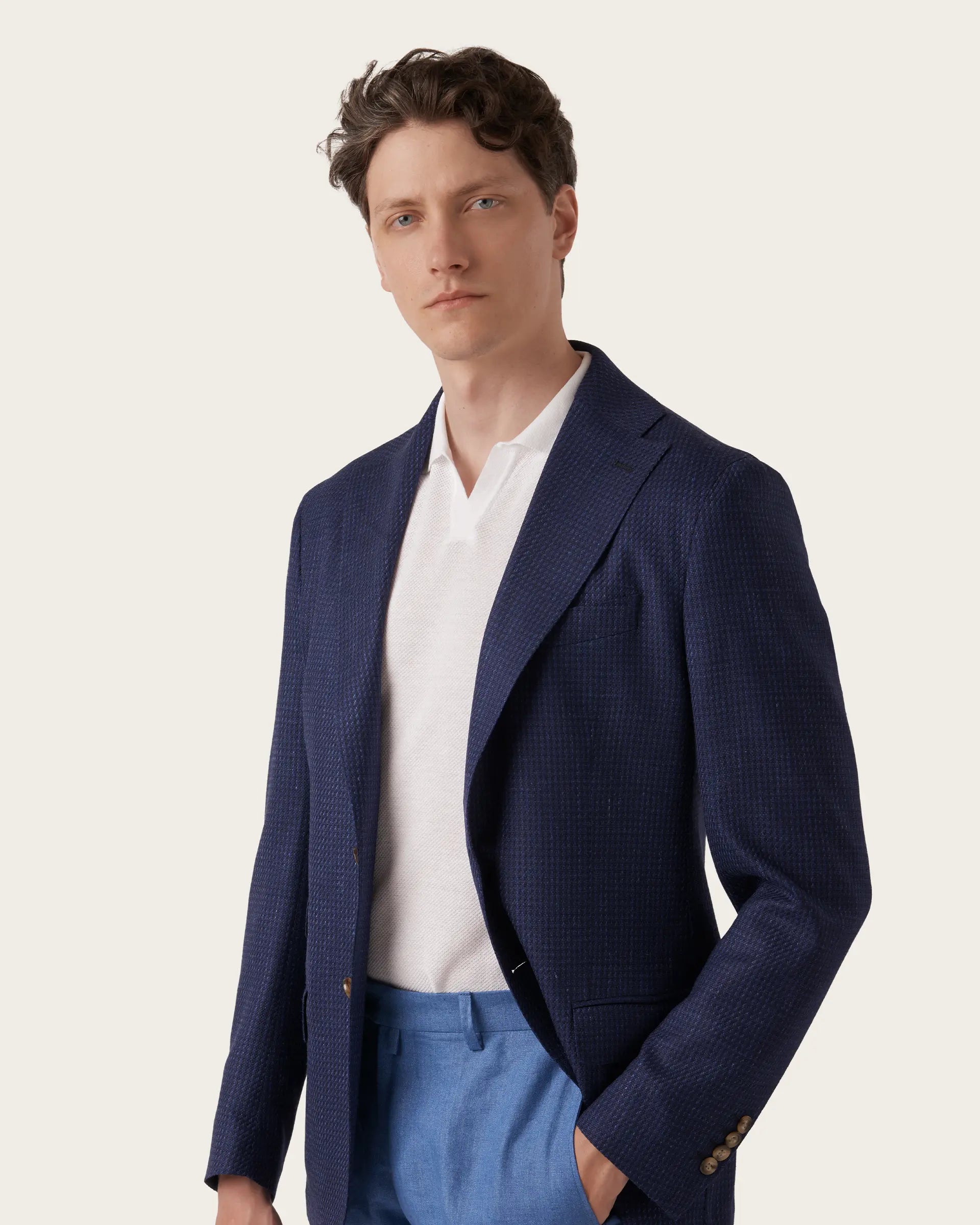 Blue Wool Cotton Linen Jacket - Loro Piana Jersely