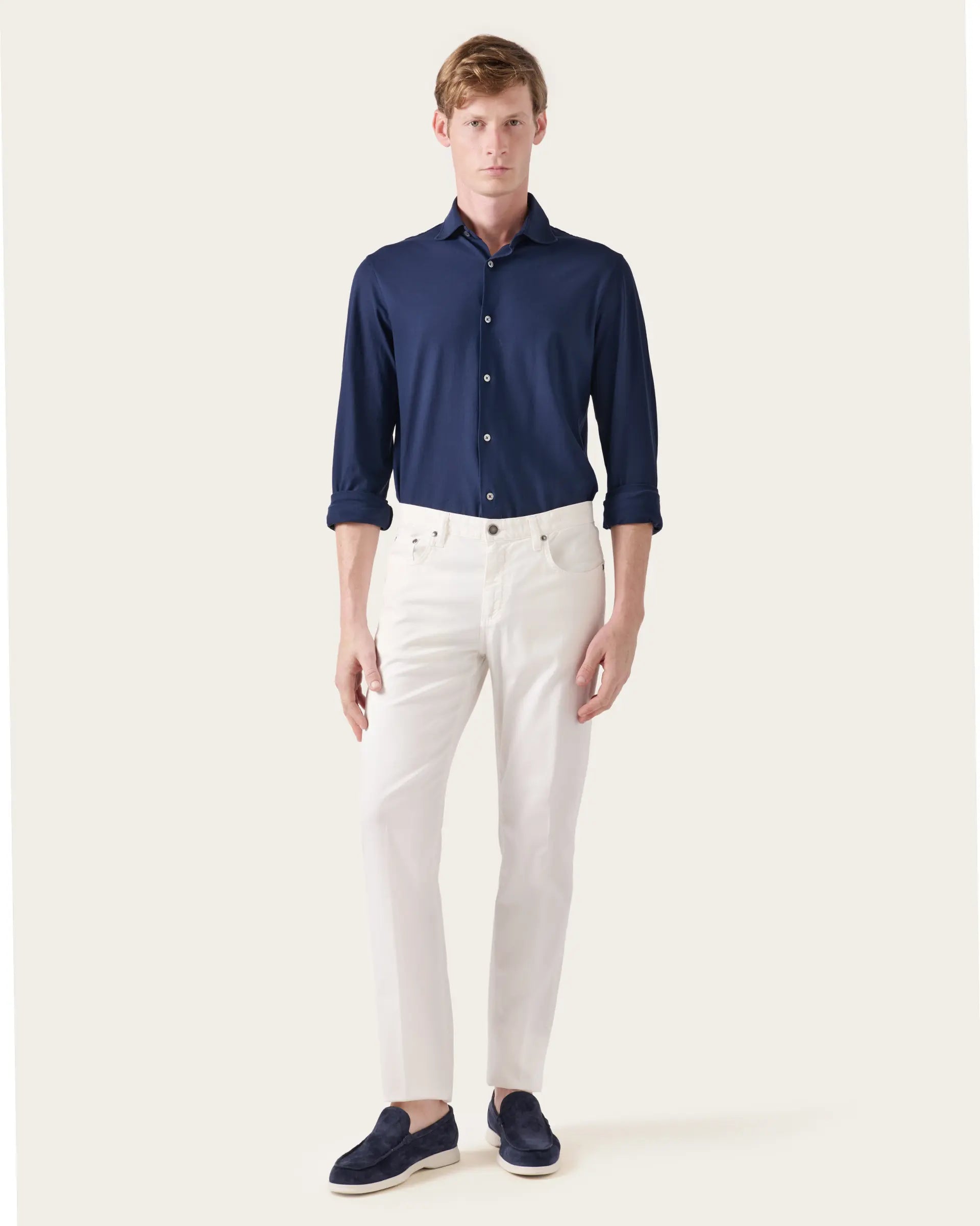 5 pockets White  Twill Cotton Stretch