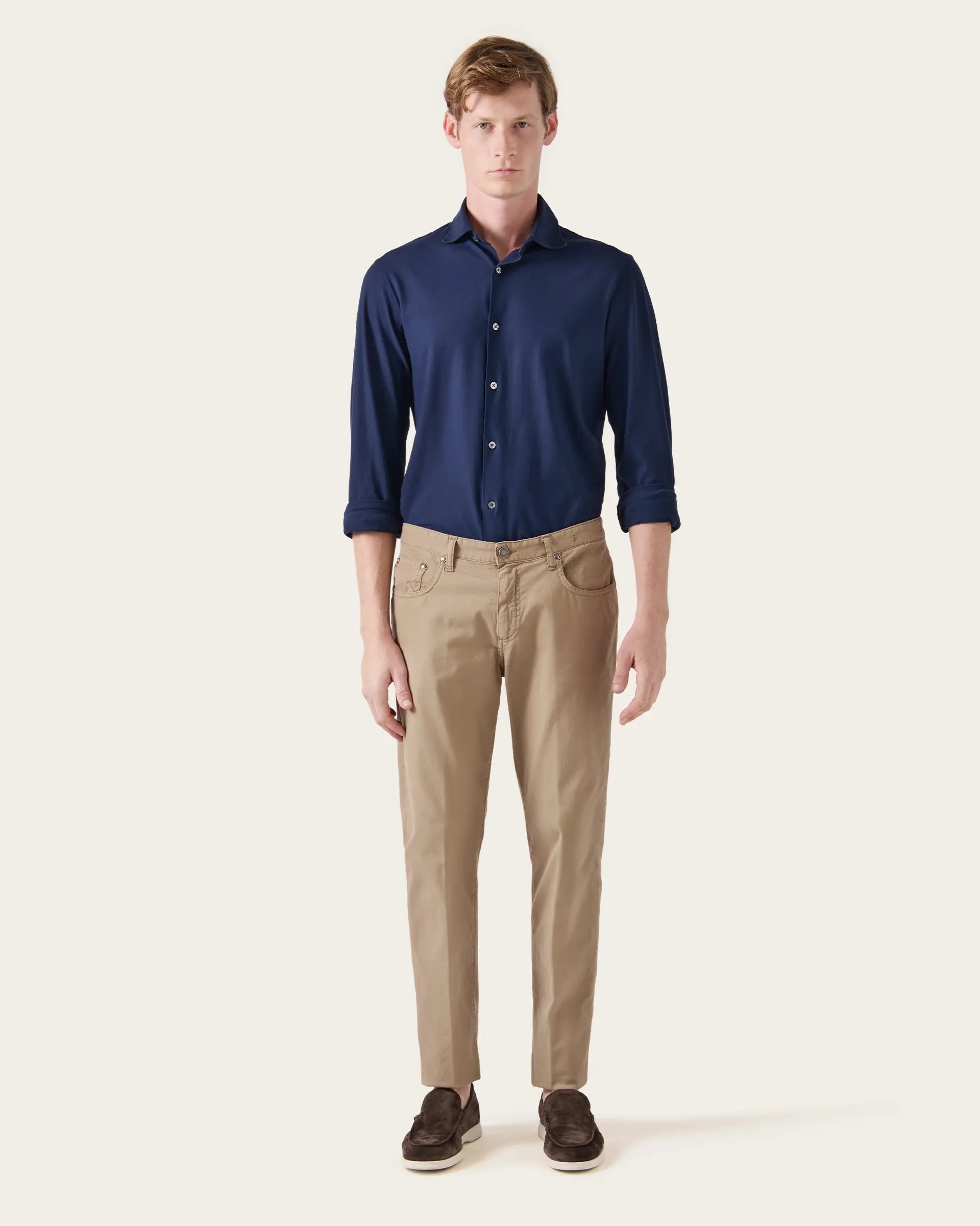 5 pockets Beige Twill Cotton Stretch