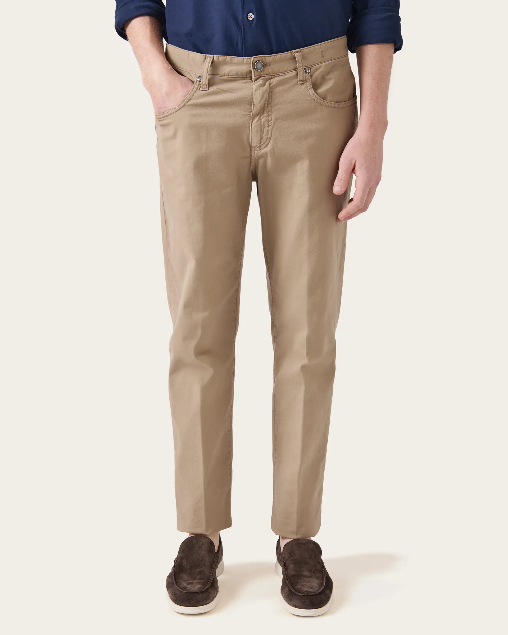 5 pockets Beige Twill Cotton Stretch