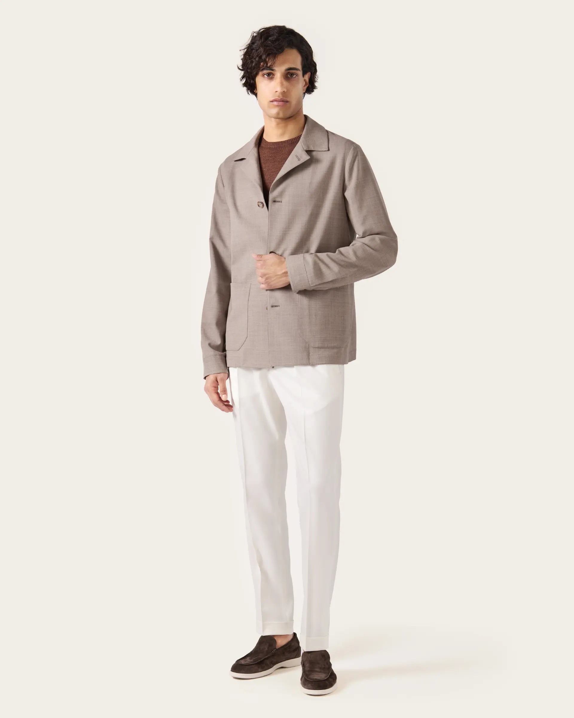 Beige Confortable Wool Shirt jacket - Zignone Fabric