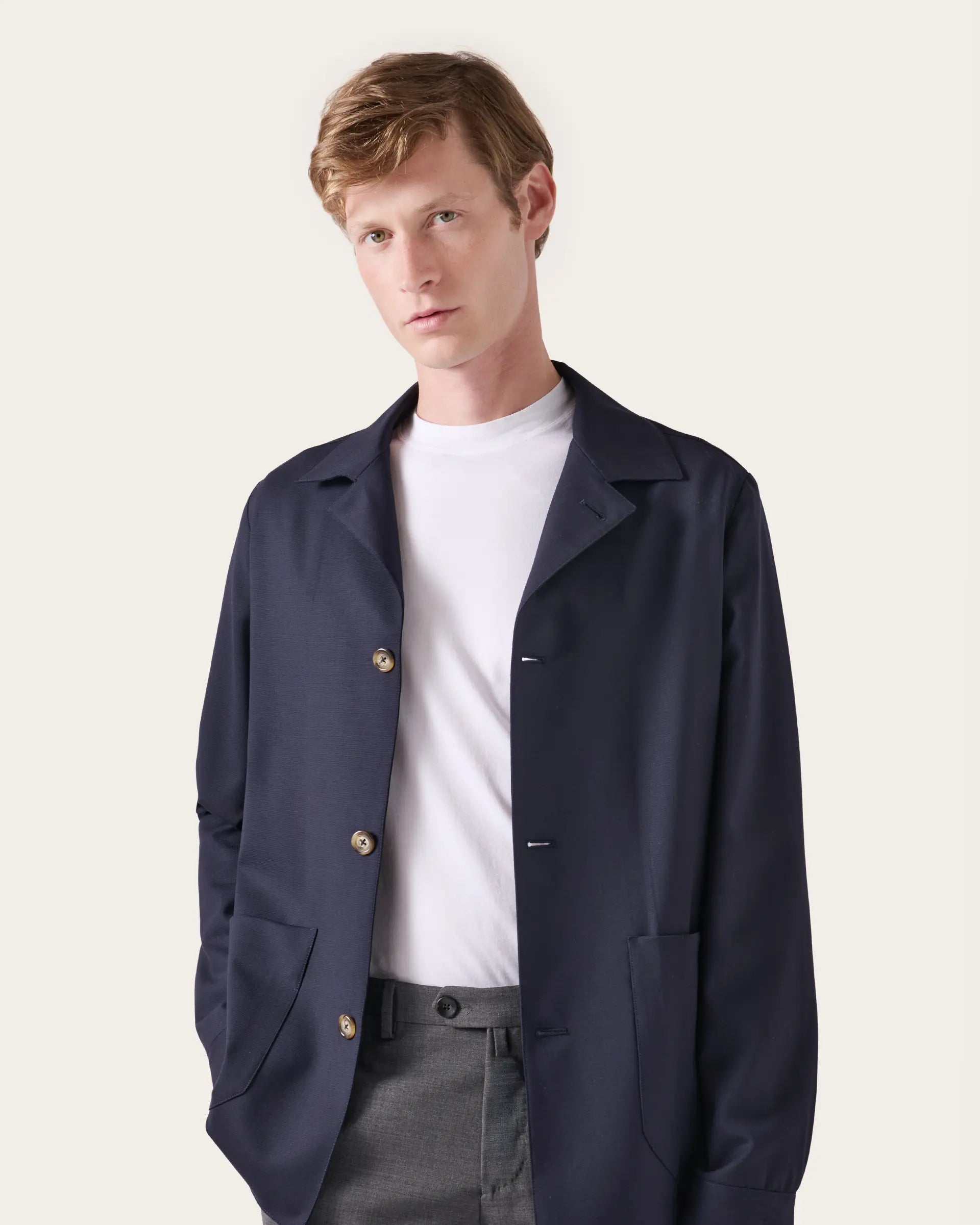 Blue Confortable Wool Shirt jacket - Zignone Fabric