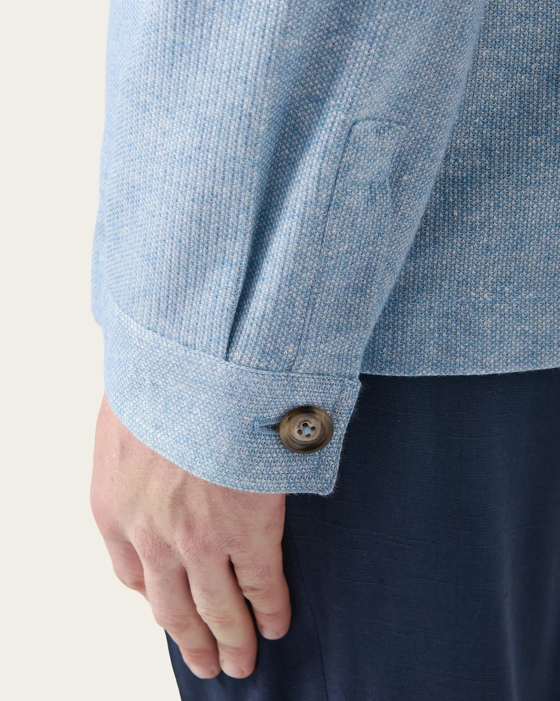 Light Blue Linen and Cotton Shirt Jacket - Maggia Fabric