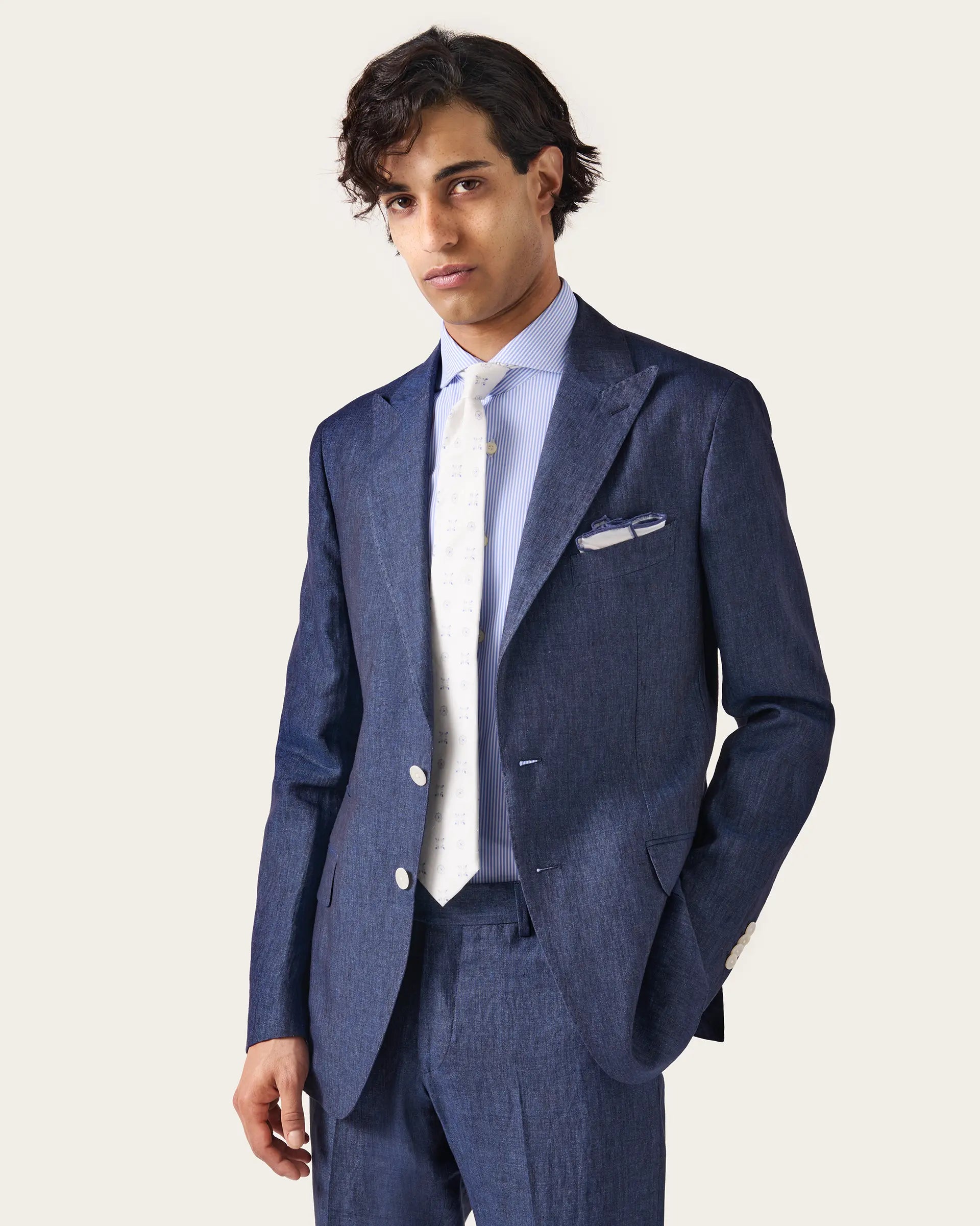 Blue Linen Delave Suits