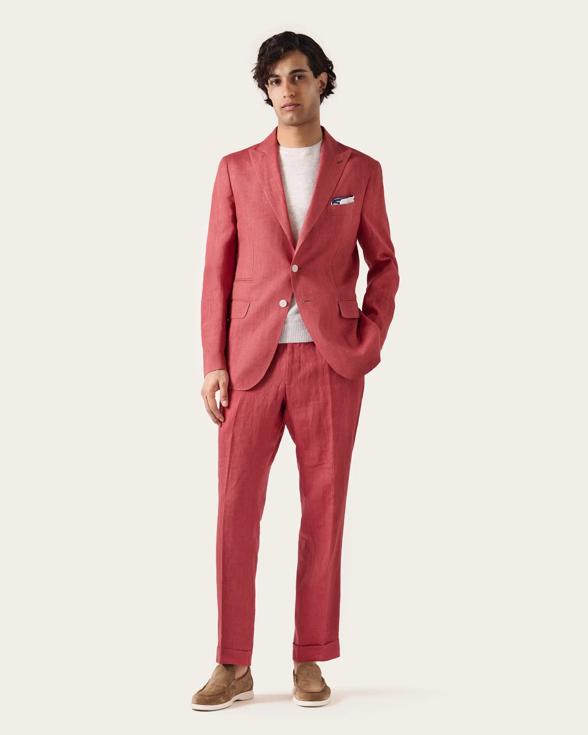 Ruby Red Linen Delave Suits