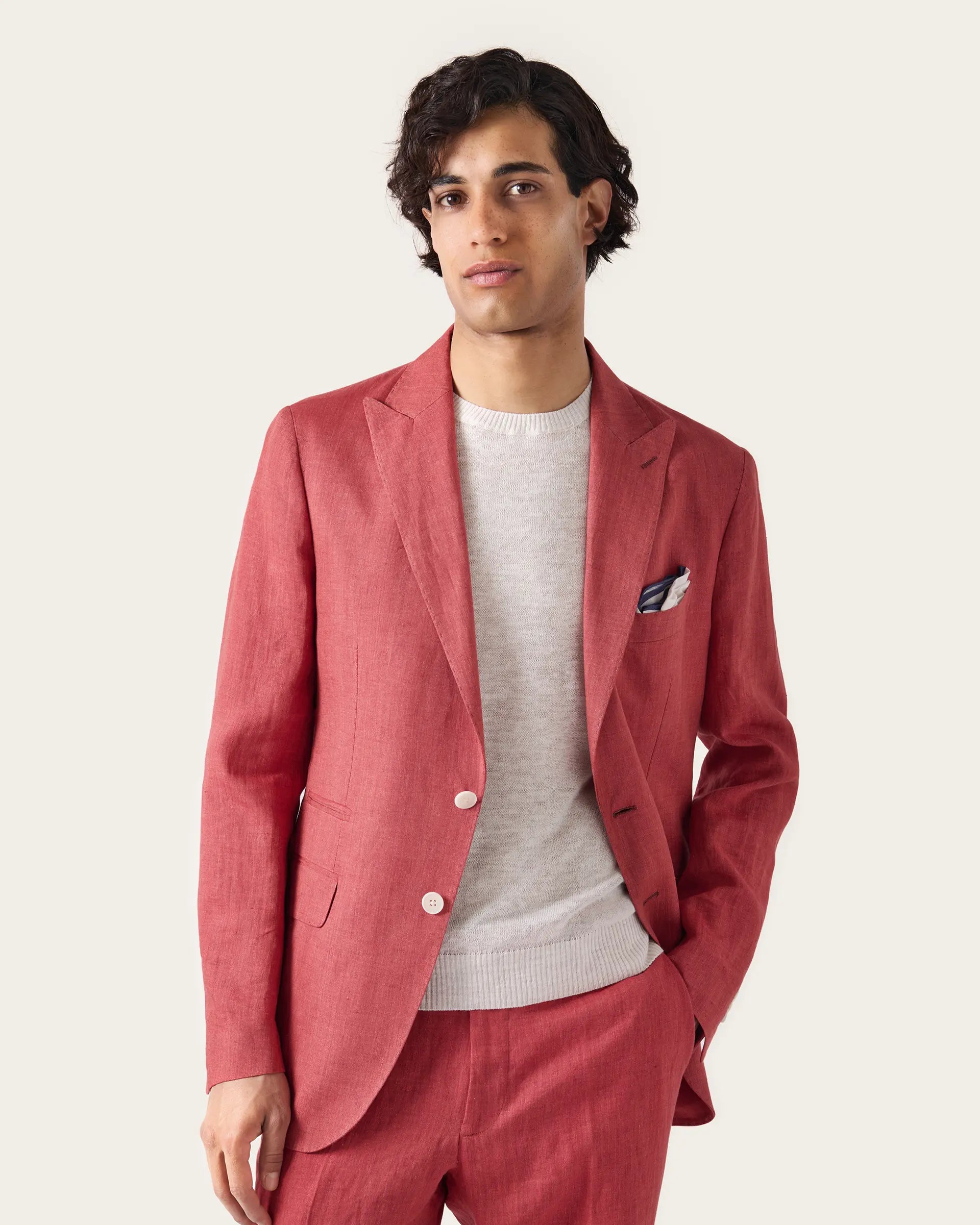 Ruby Red Linen Delave Suits