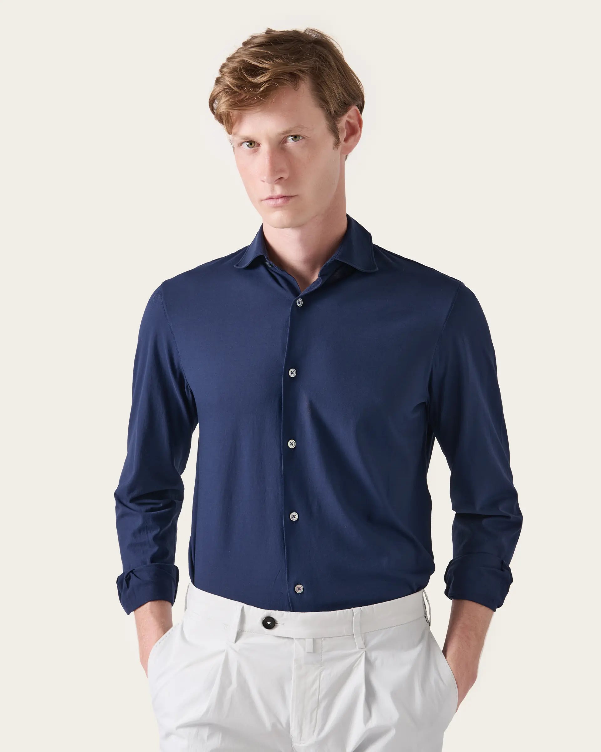 Blue Jersey Natural Stretch Polo Shirt