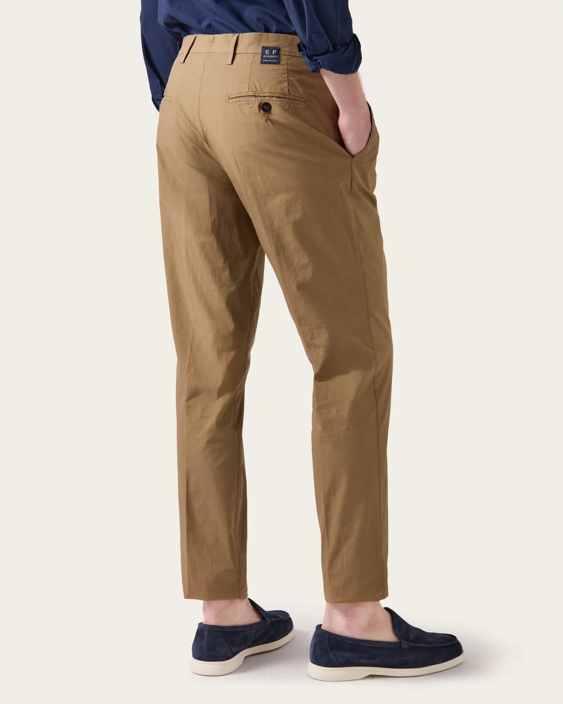 Brown Popeline Garment Dyed Cotton Stretch Pants