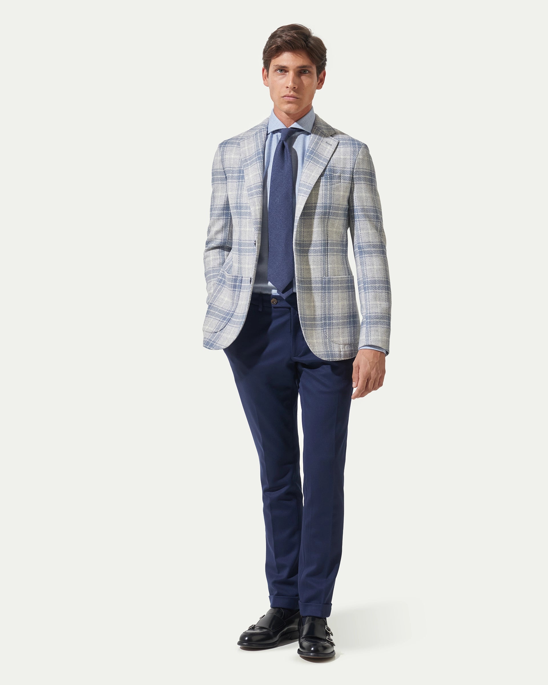 Dusty Blue windowpane jersey jacket