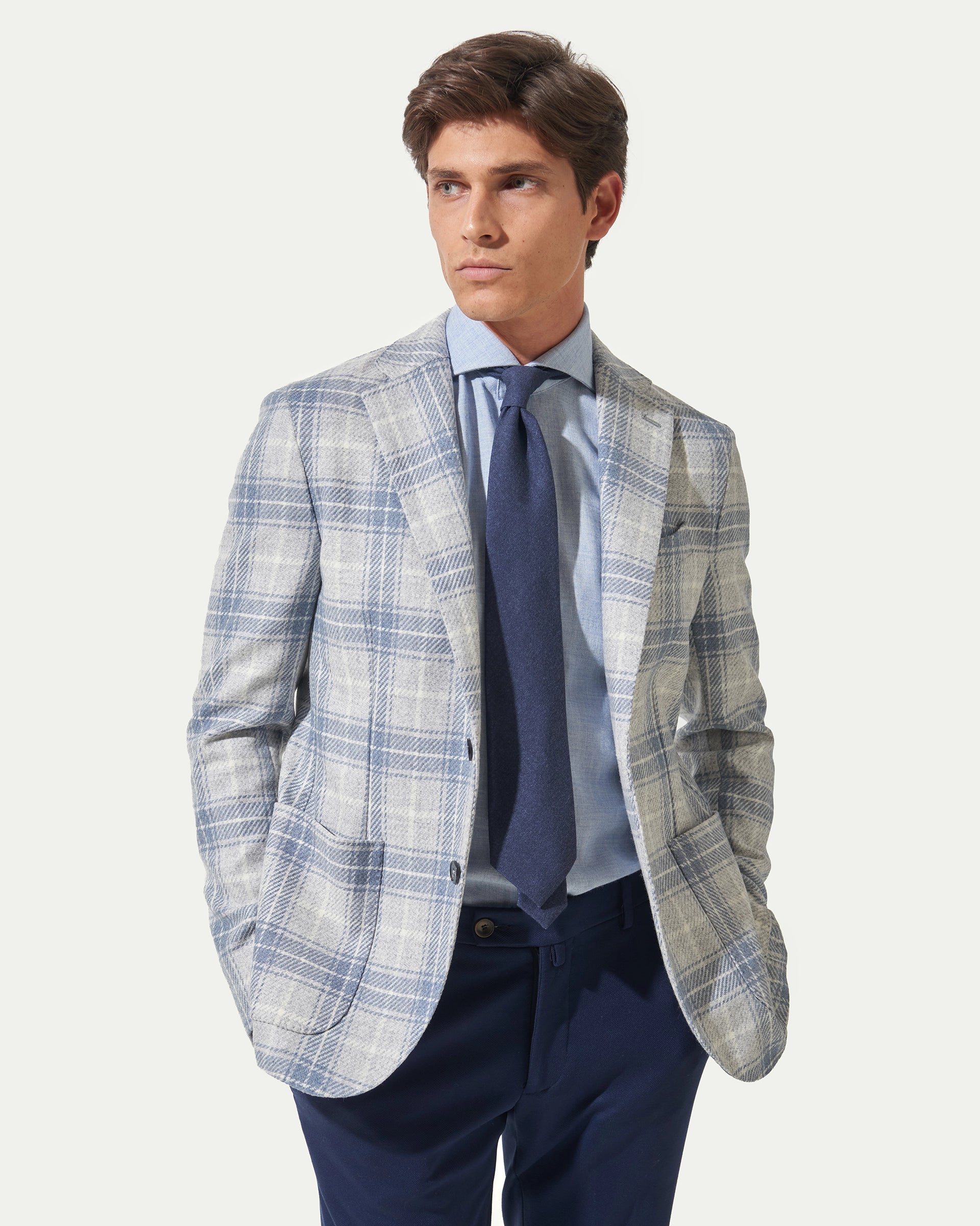 Dusty Blue windowpane jersey jacket