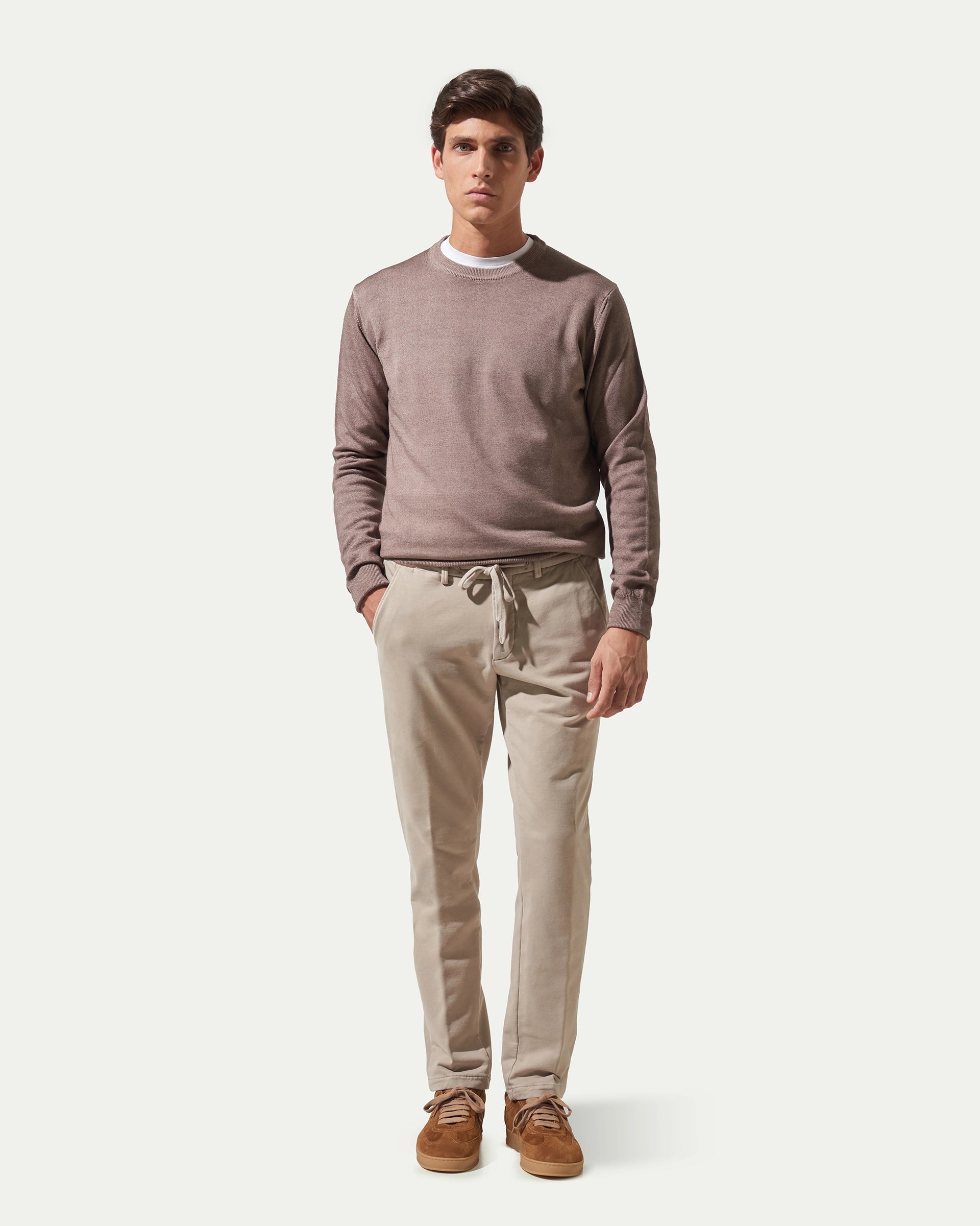 Beige Jersey Drawstring Pants