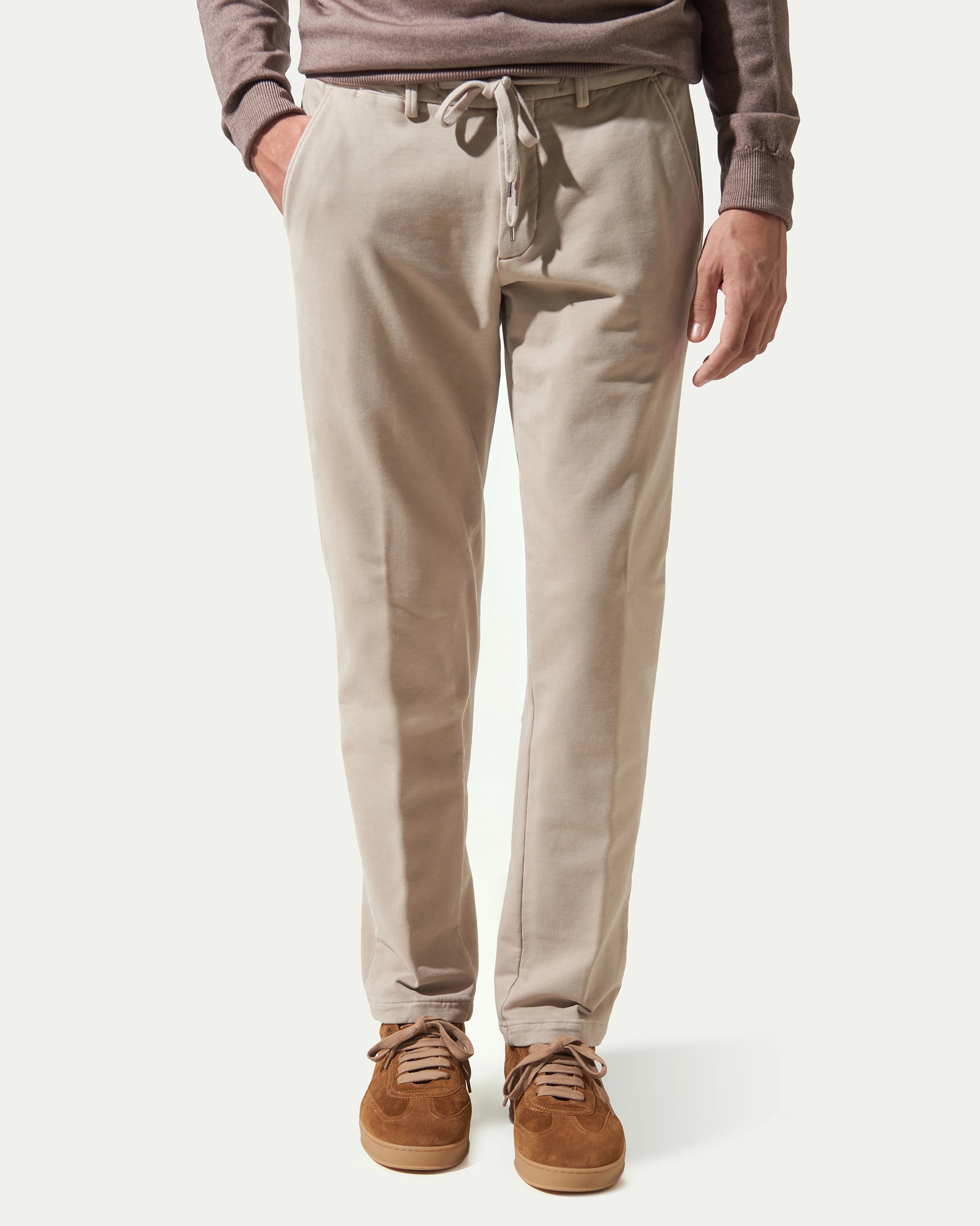 Beige Jersey Drawstring Pants