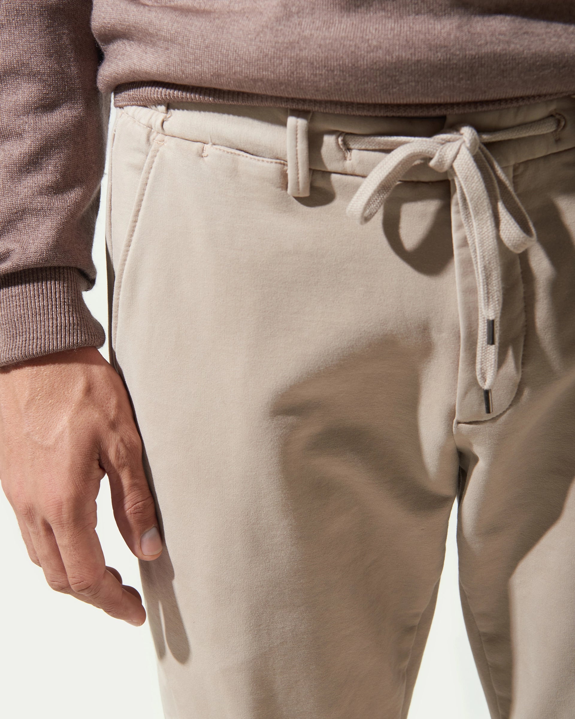 Beige Jersey Drawstring Pants