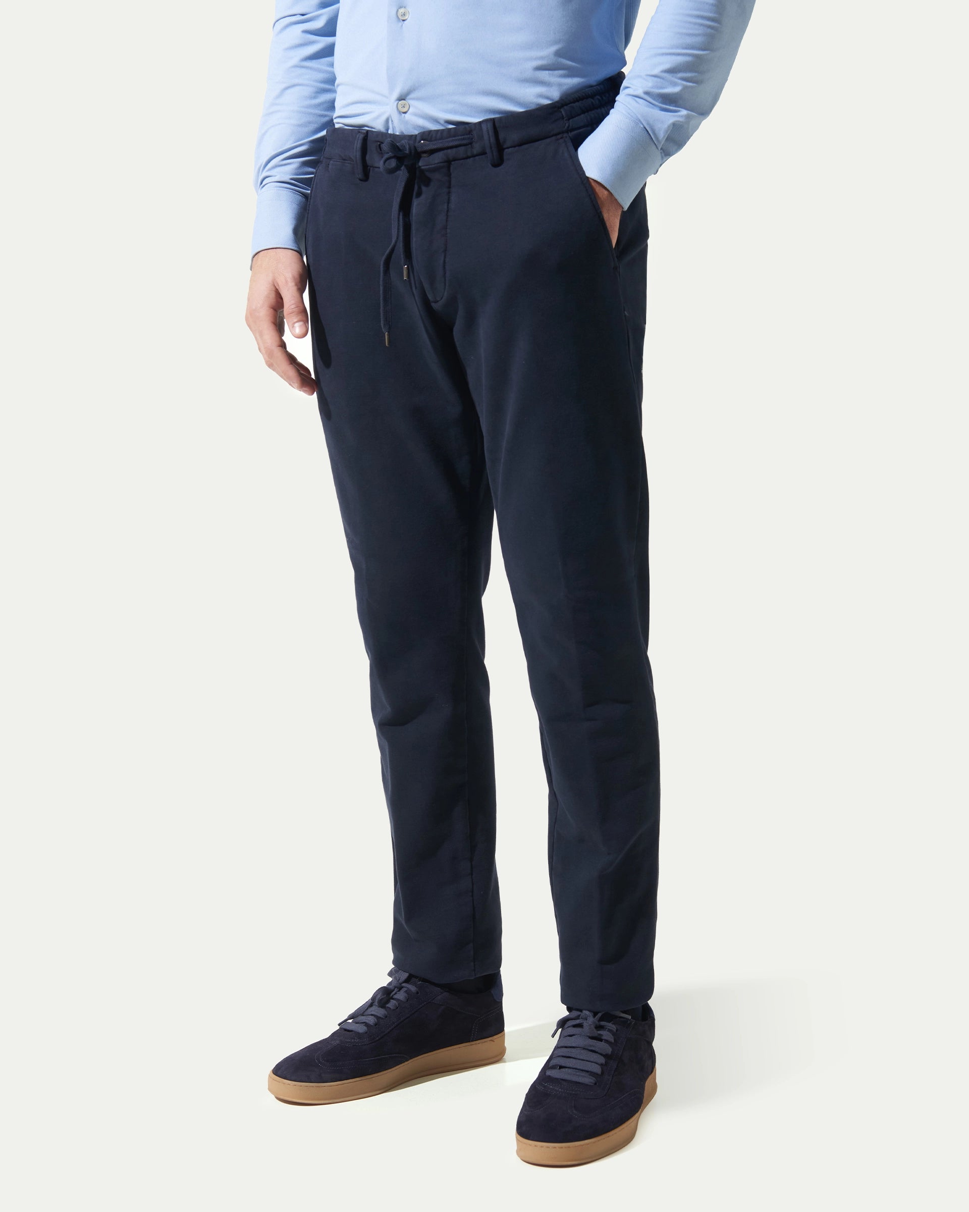 Blue Garment-dyed Jersey with drawstring and elastic Pants