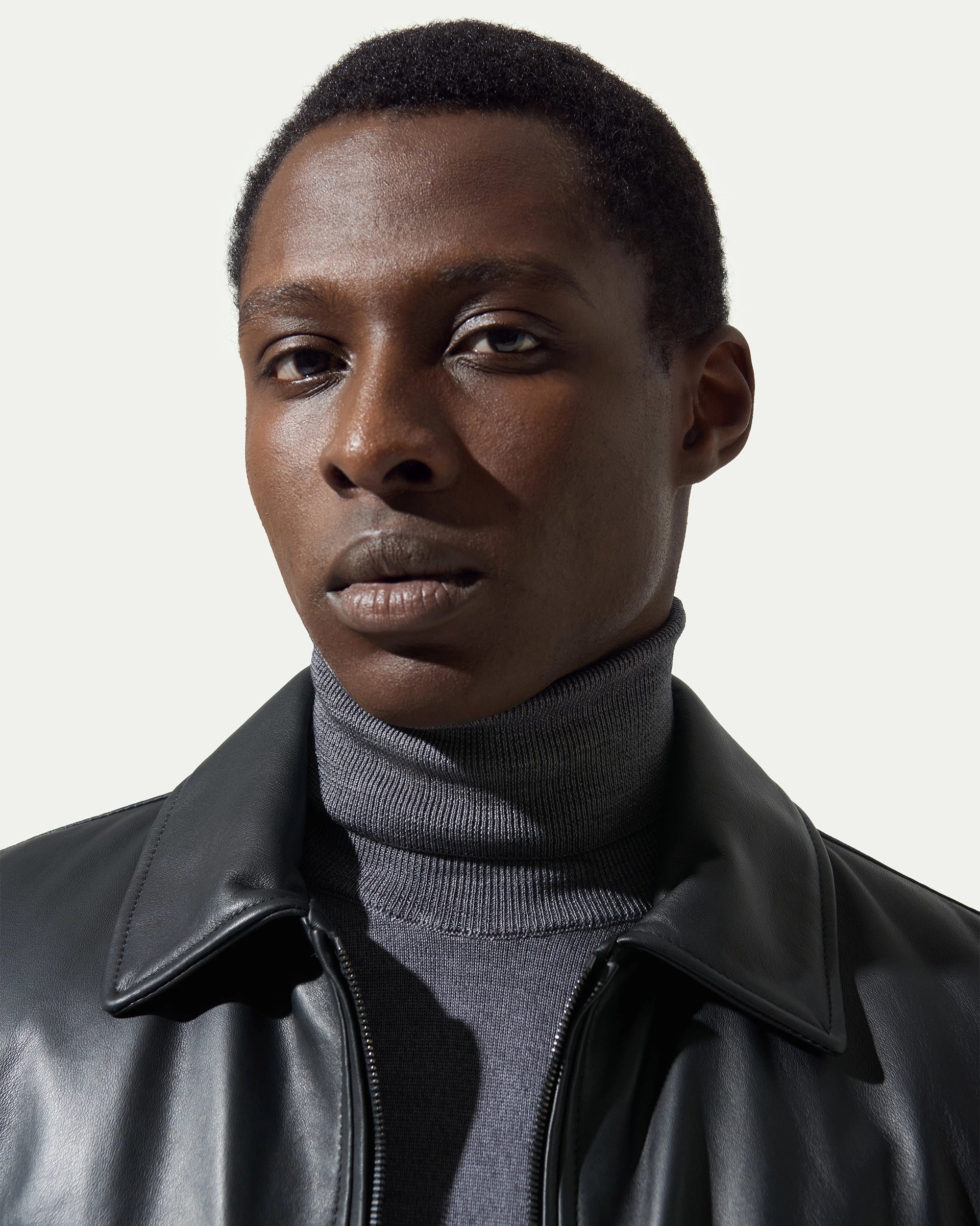 Black padded Genuine Leather Bomber jacket