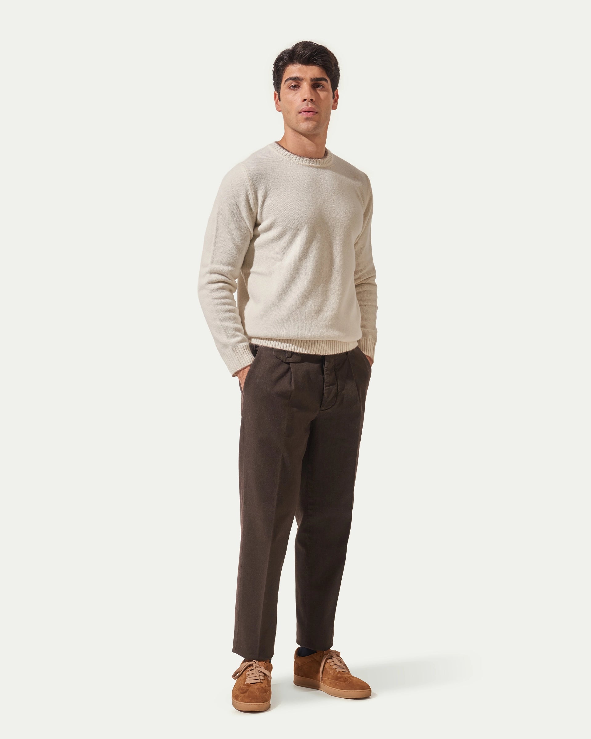 Brown Carrot  stretch cotton with pleats and button placket pants