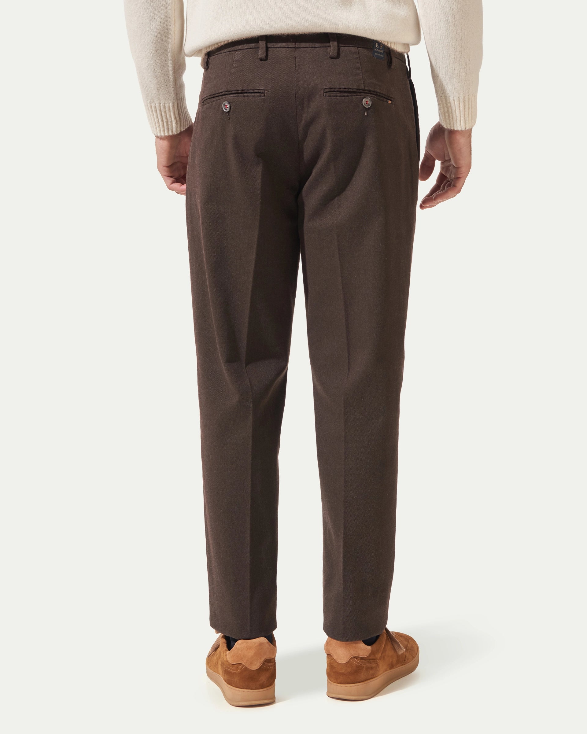 Brown Carrot  stretch cotton with pleats and button placket pants