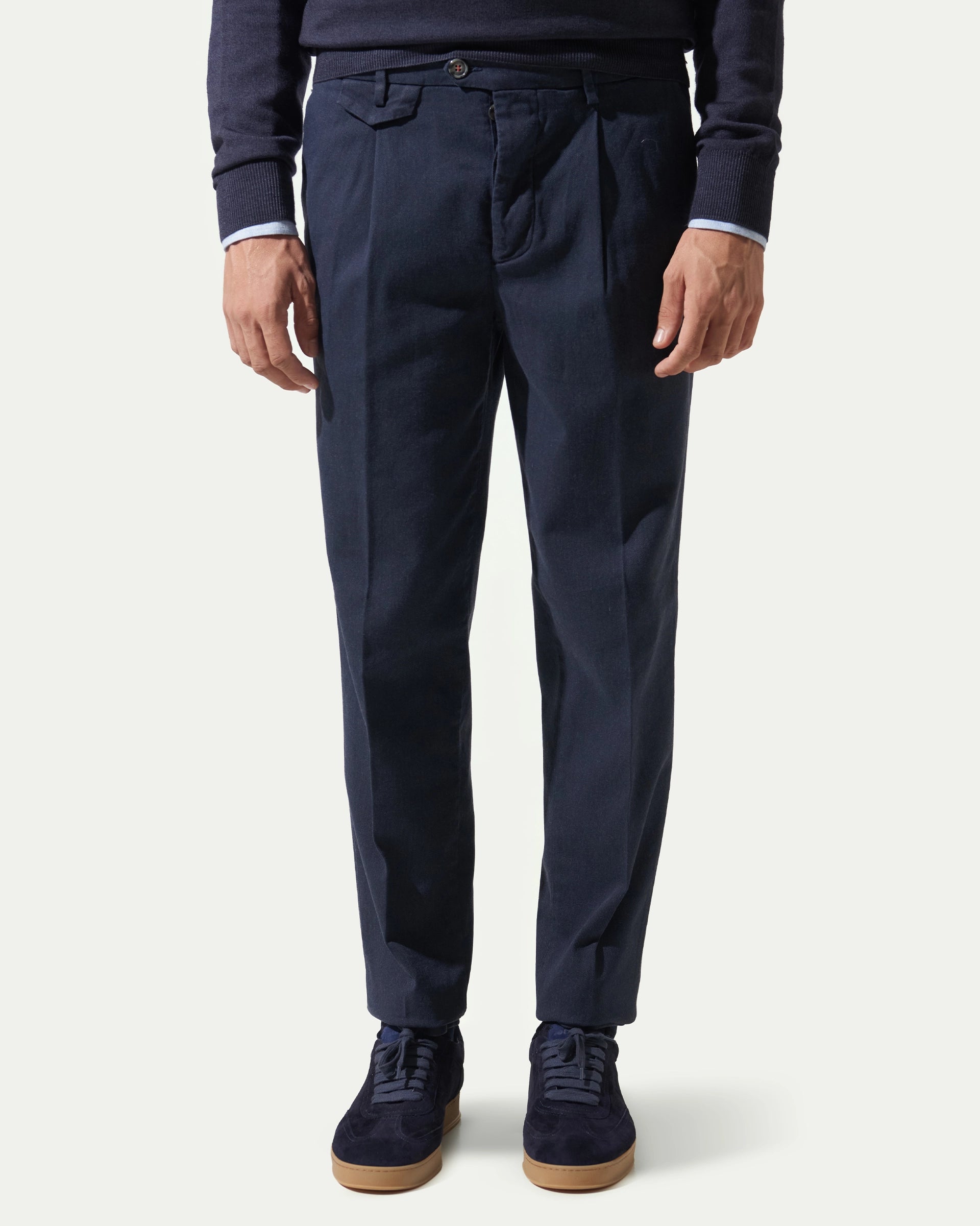 Blue Carrot  stretch cotton with pleats and button placket pants