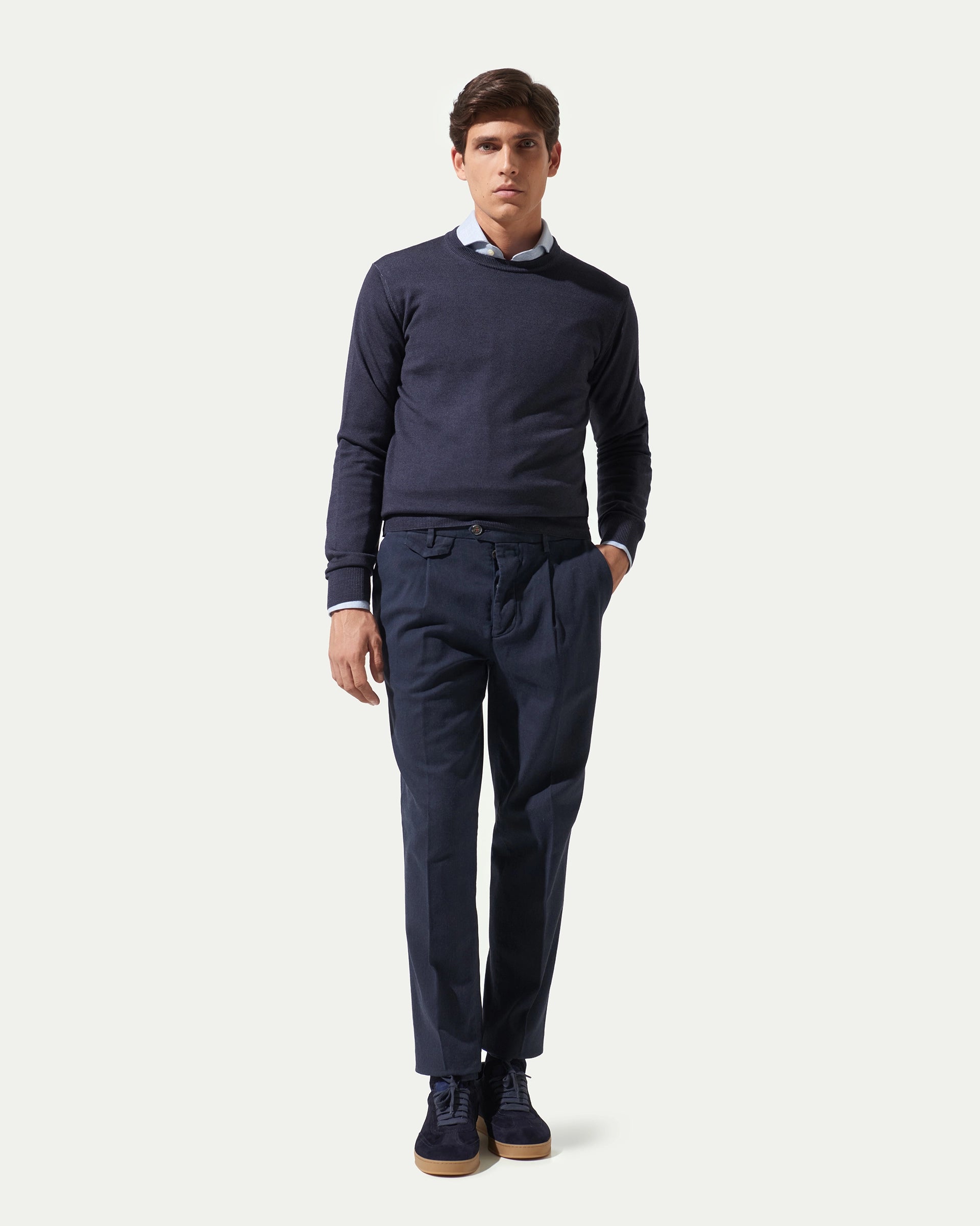 Blue Carrot  stretch cotton with pleats and button placket pants