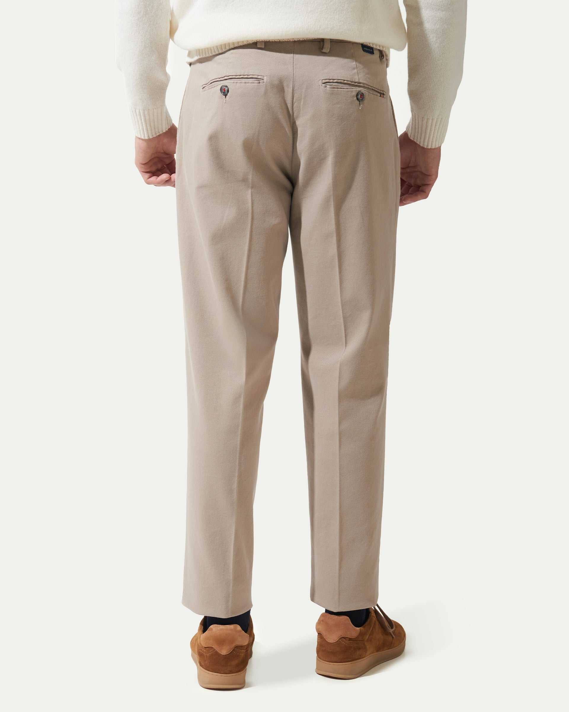 Beige Carrot  stretch cotton with pleats and button placket pants