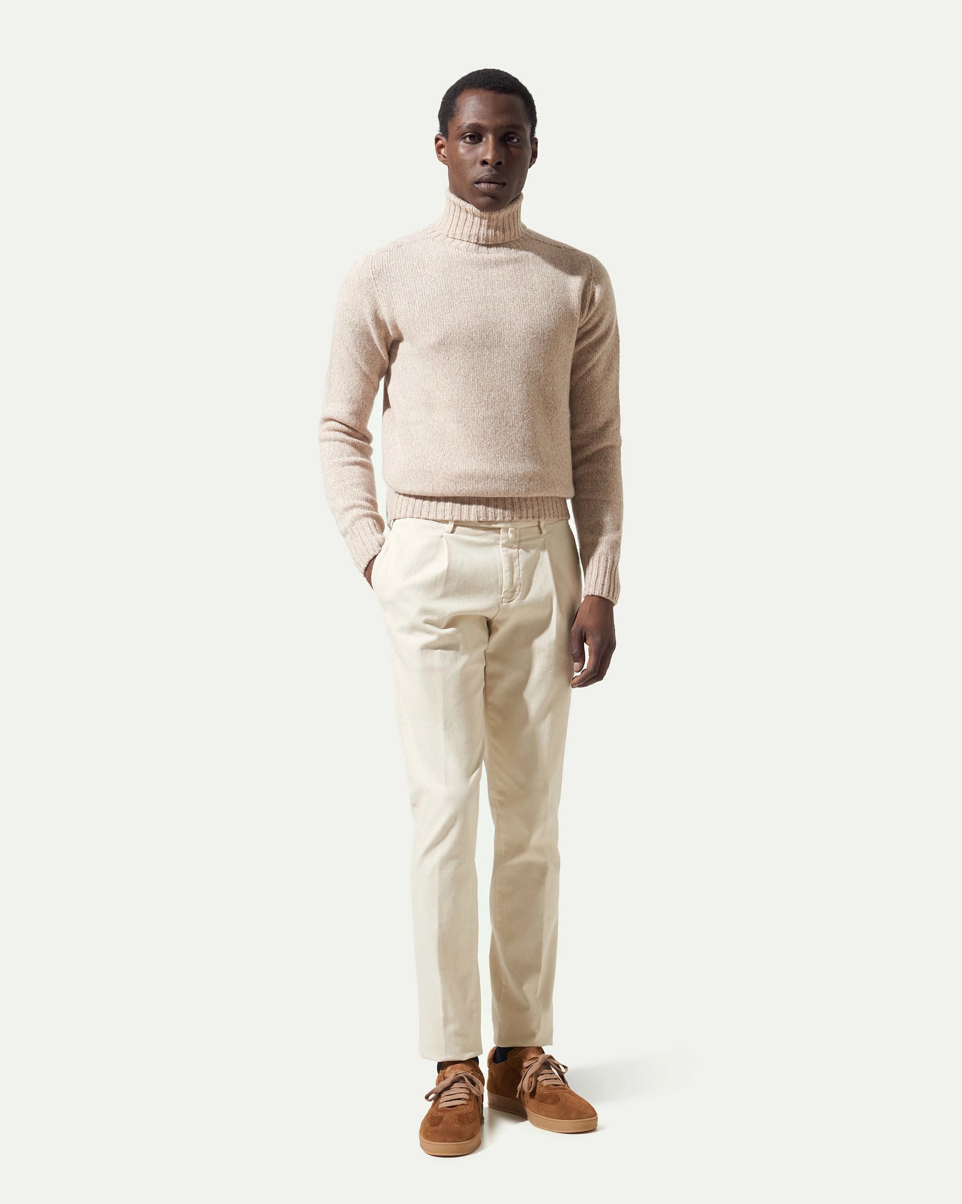 Beige Pleated Garment Dyed Cotton pants
