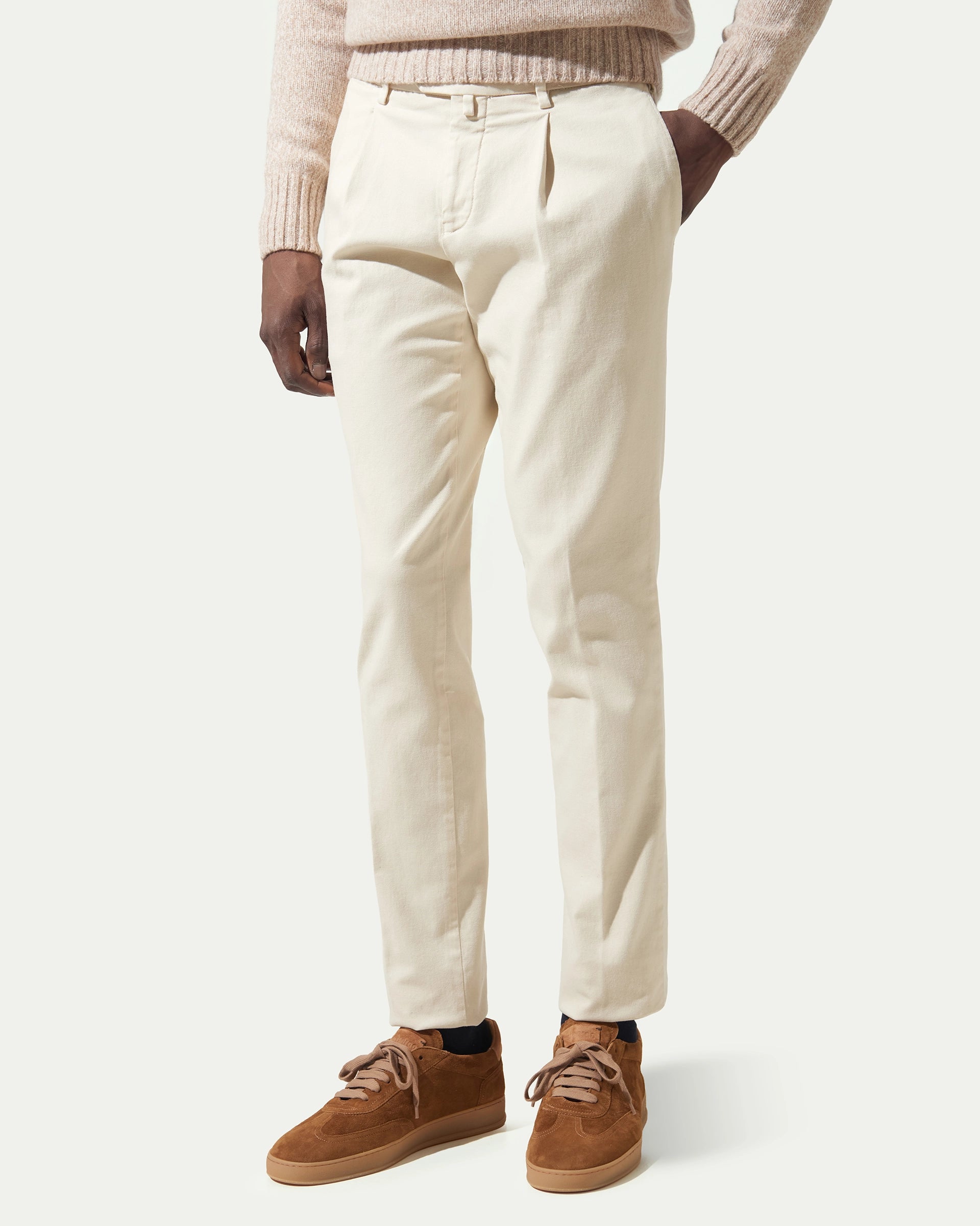 Beige Pleated Garment Dyed Cotton pants