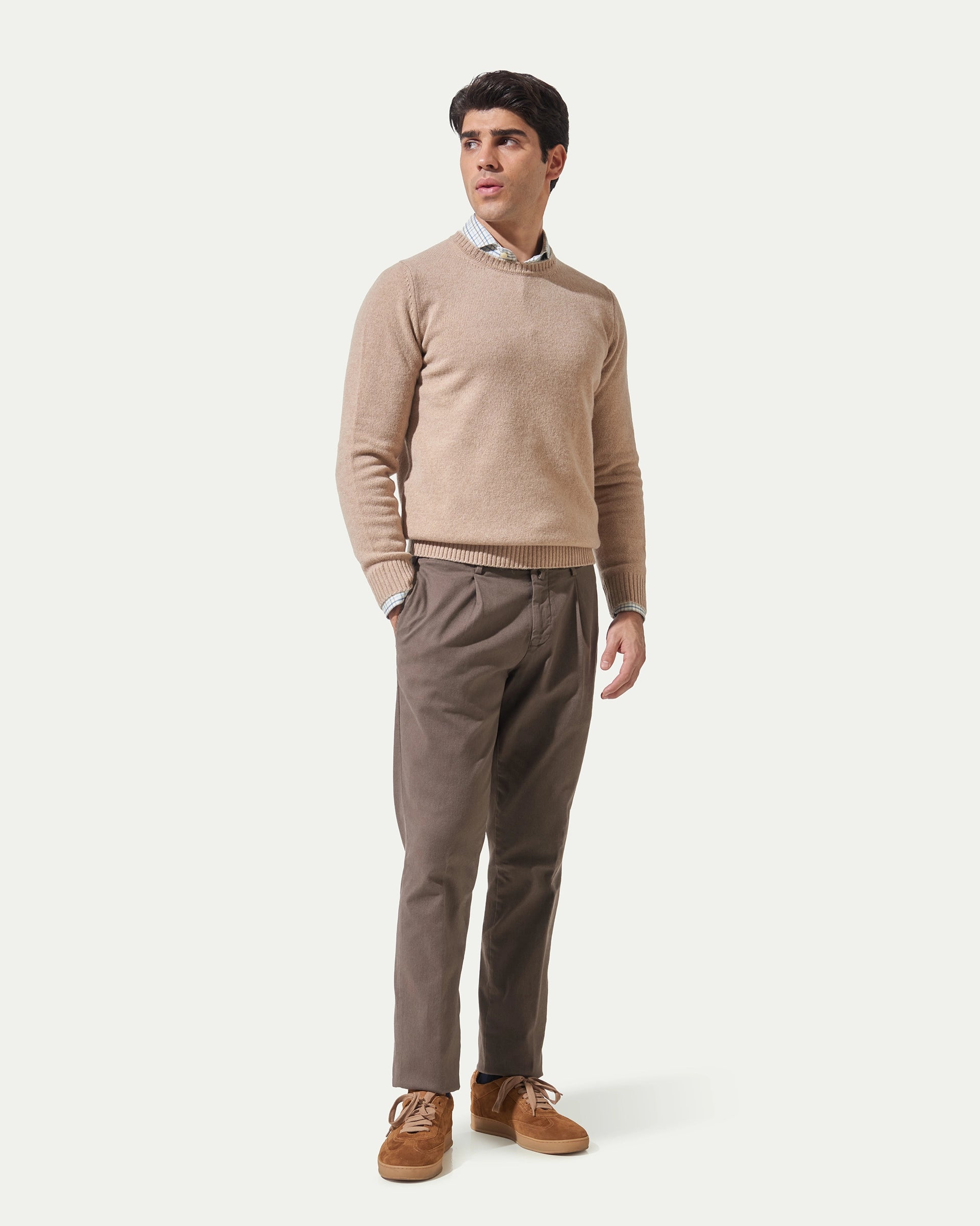 Brown Pleated Garment Dyed Cotton pants