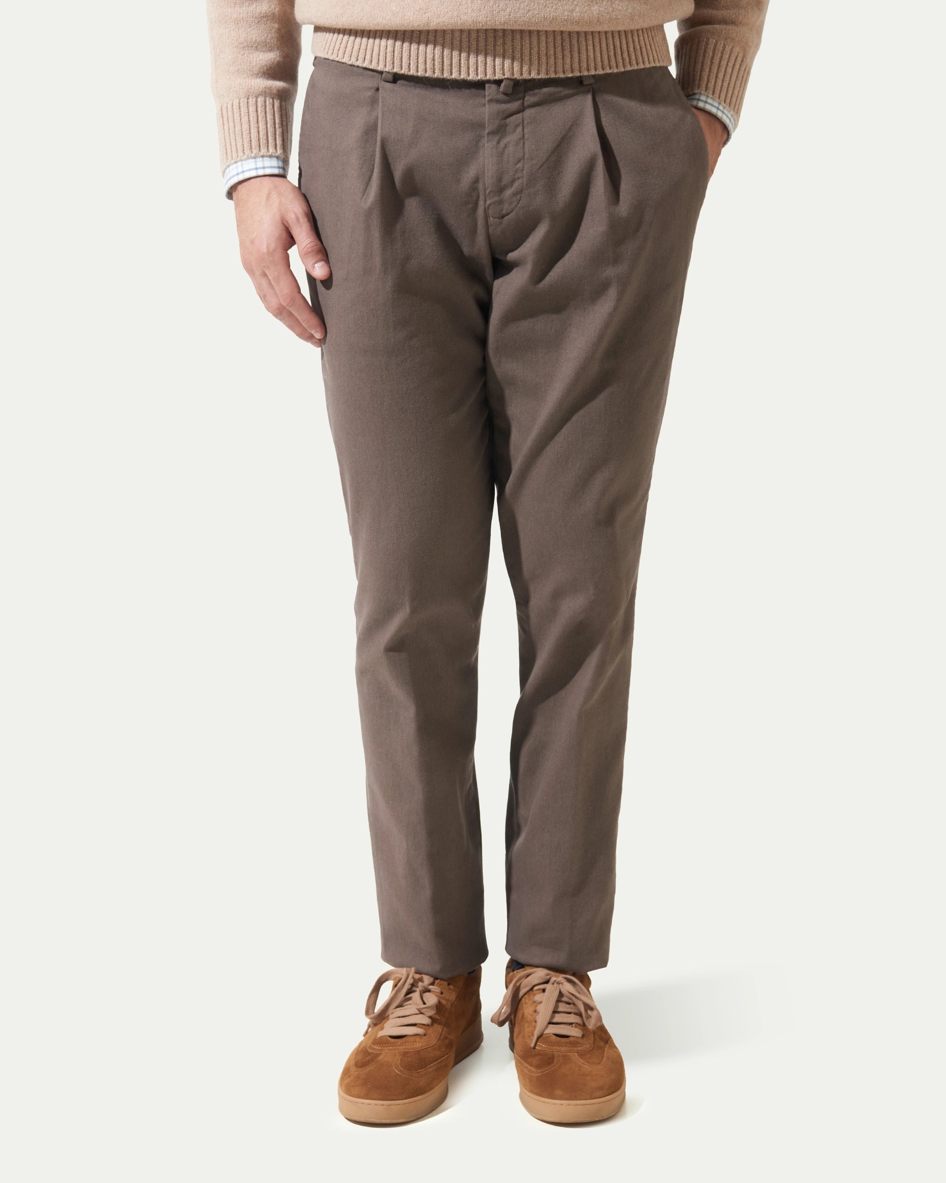 Brown Pleated Garment Dyed Cotton pants