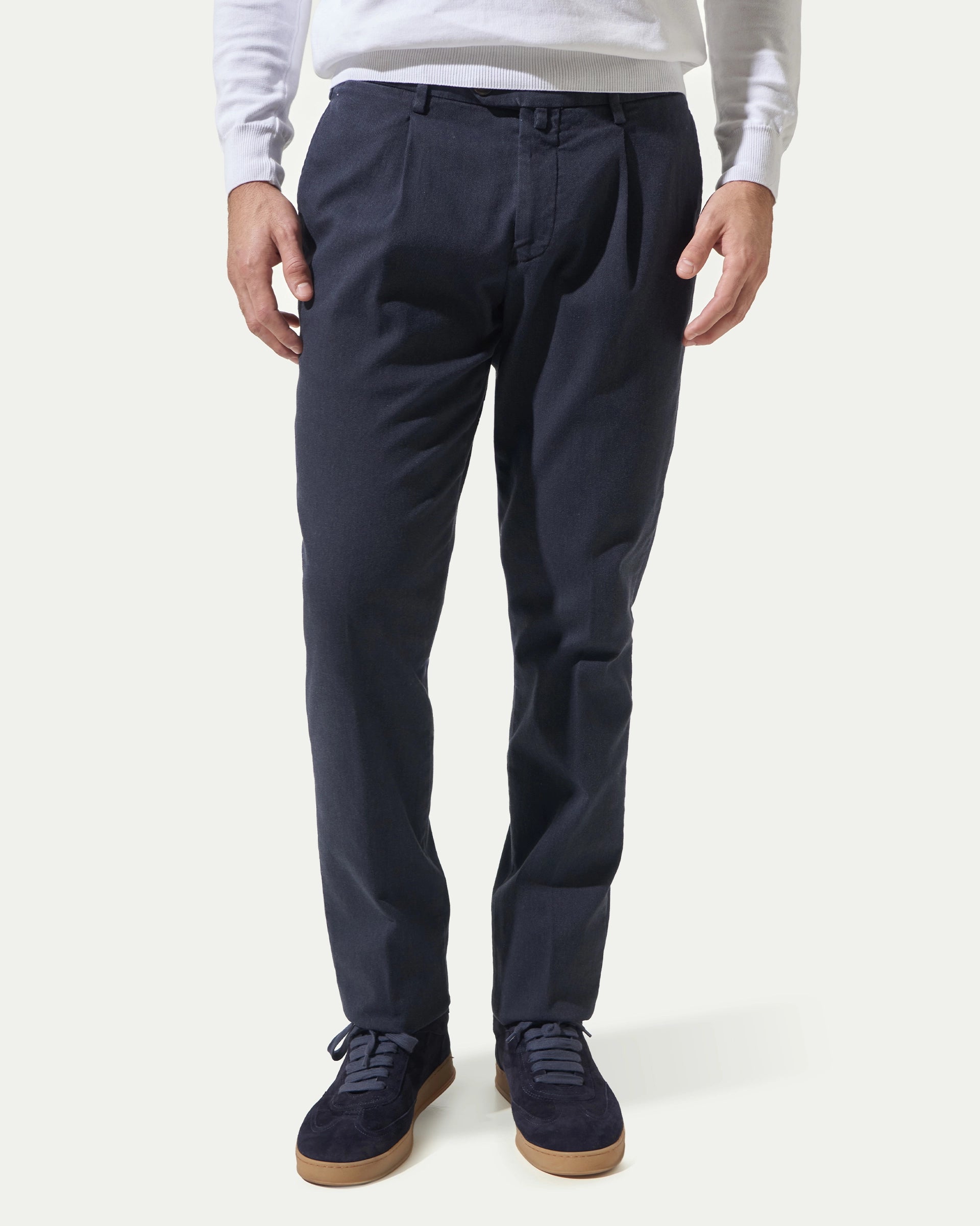 Blue Pleated Garment Dyed Cotton pants