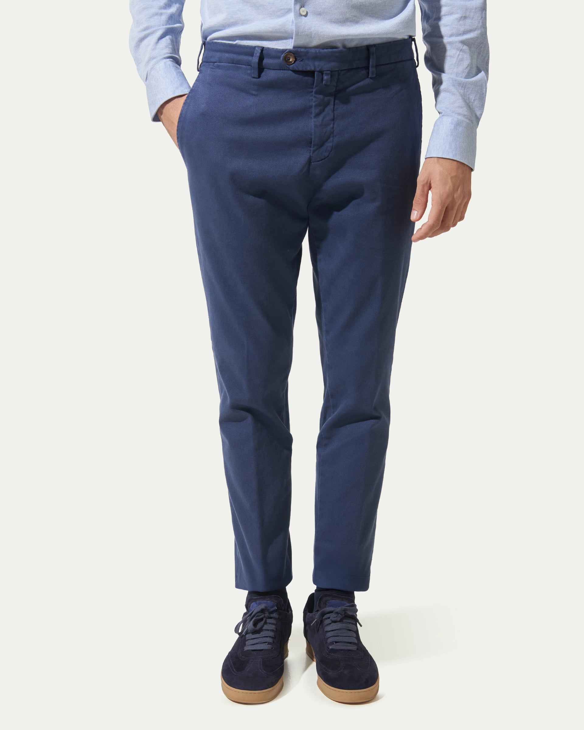 Blue Canvas Cotton Stretch Pants