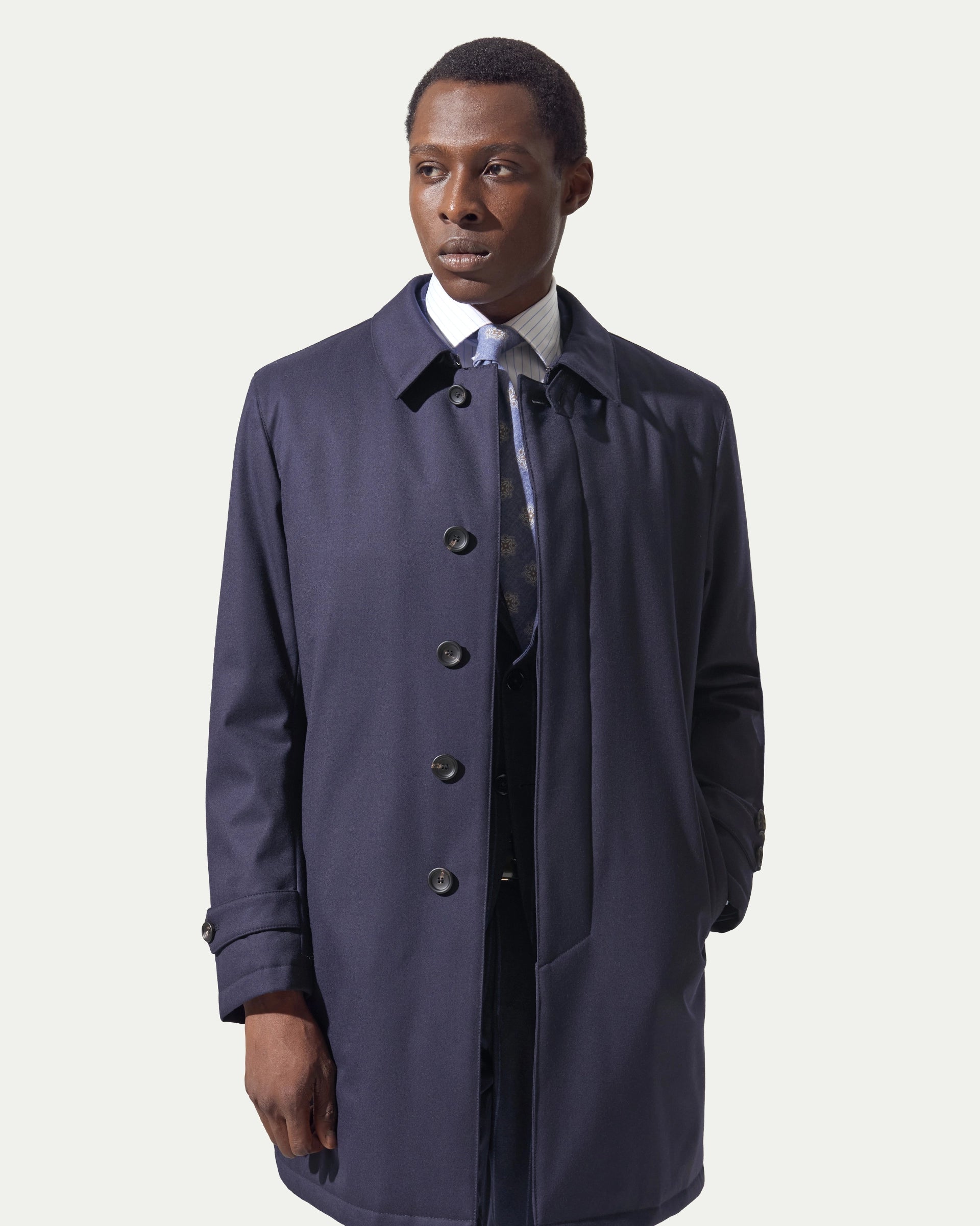 Navy Blue Removable Wool Stretch Vitale Barberis & CanonicoTravel Coat