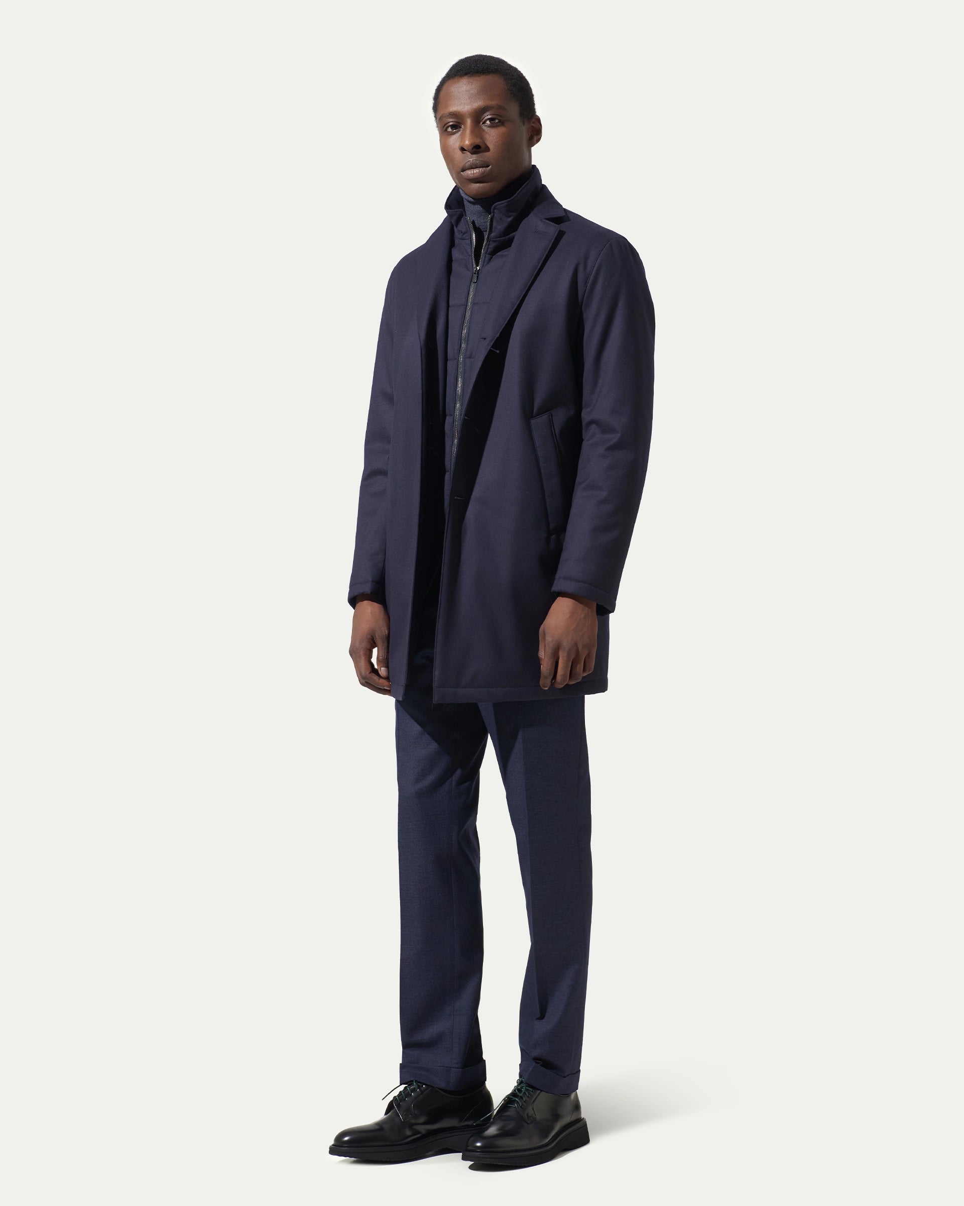 Blue Removable Wool Stretch Coat-  Vitale Barberis & Canonico Fabric