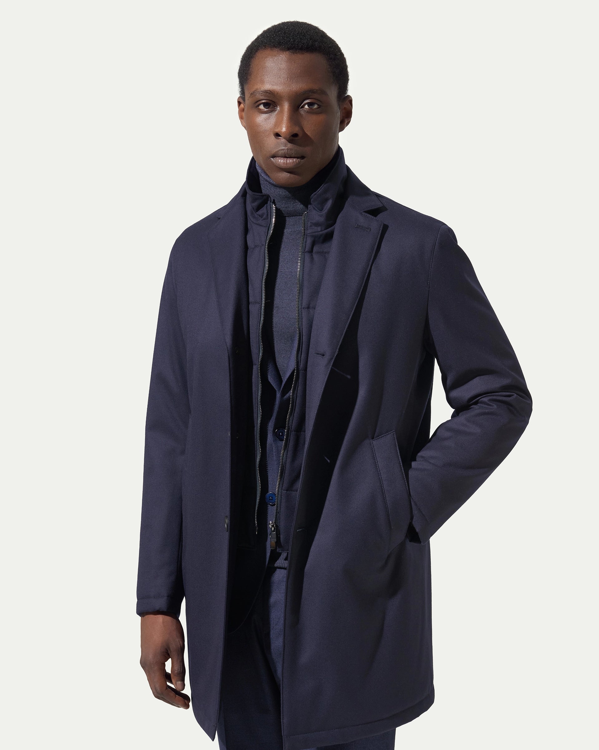 Blue Removable Wool Stretch Coat-  Vitale Barberis & Canonico Fabric