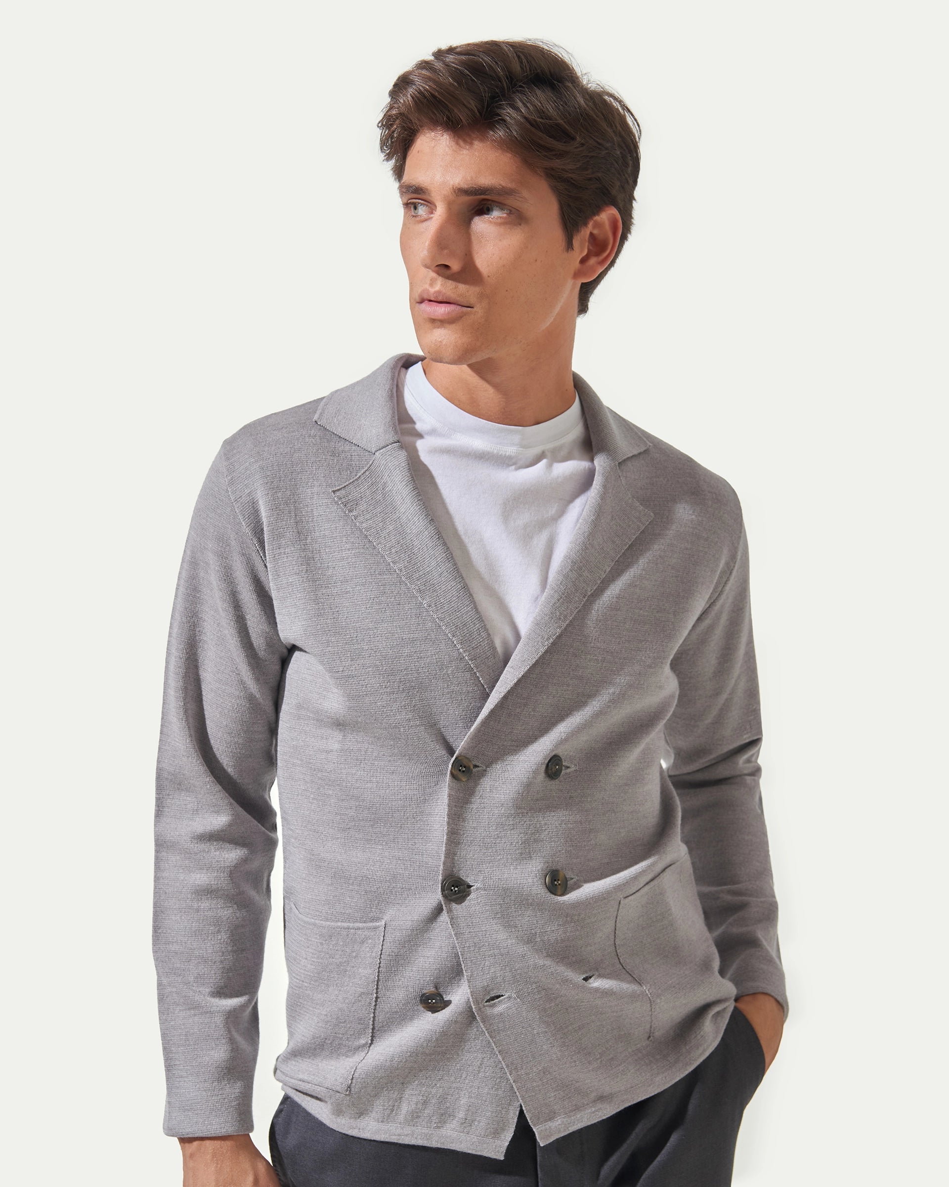 Light Grey Double-breasted Merinos wool Gauge 5 Sweaters