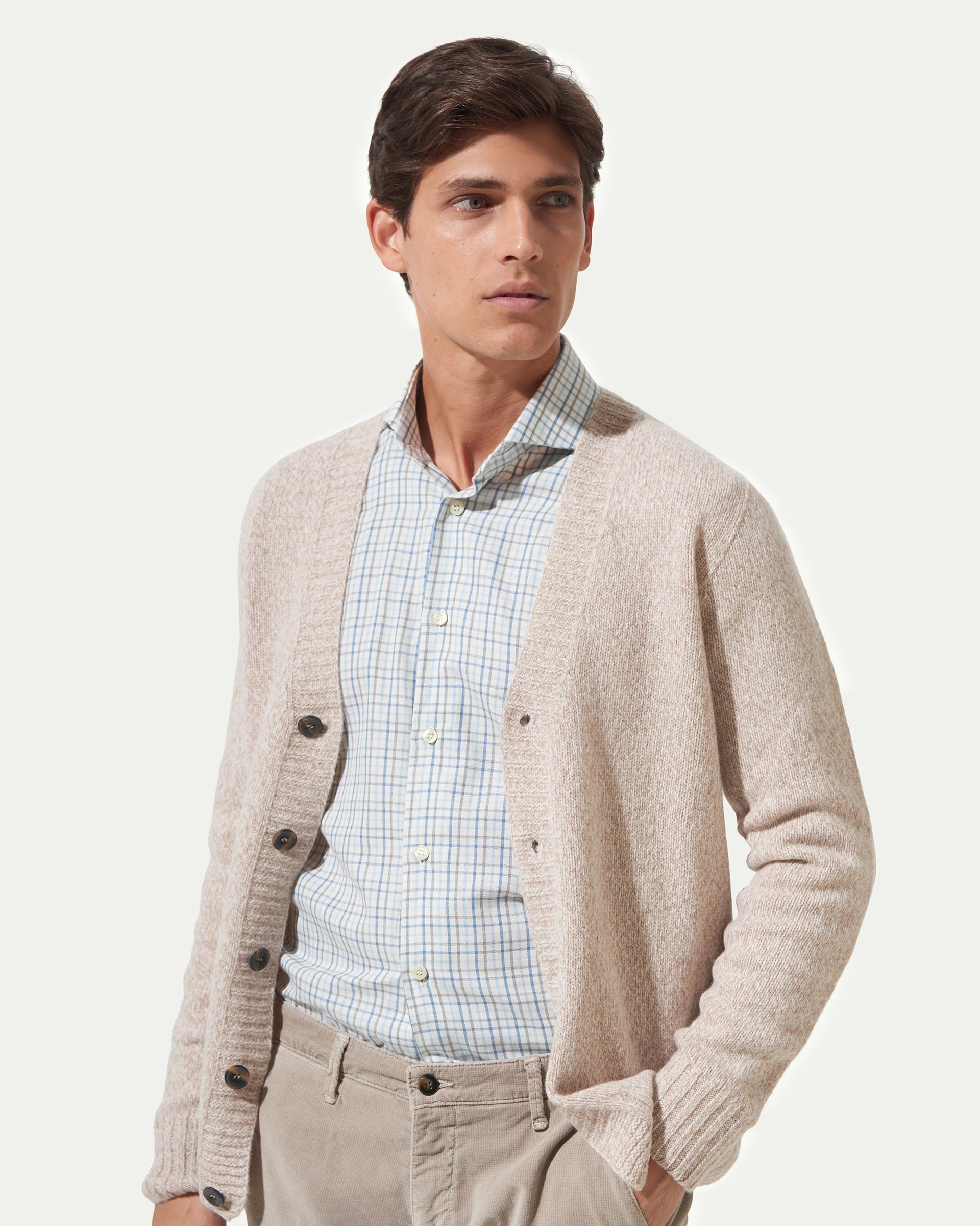 Beige Cardigan Merinos wool Gauge 5 Sweaters